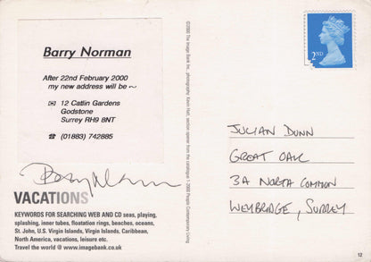 Barry Norman BBC TV Film Critic Change Of Address Hand Signed Postcard
