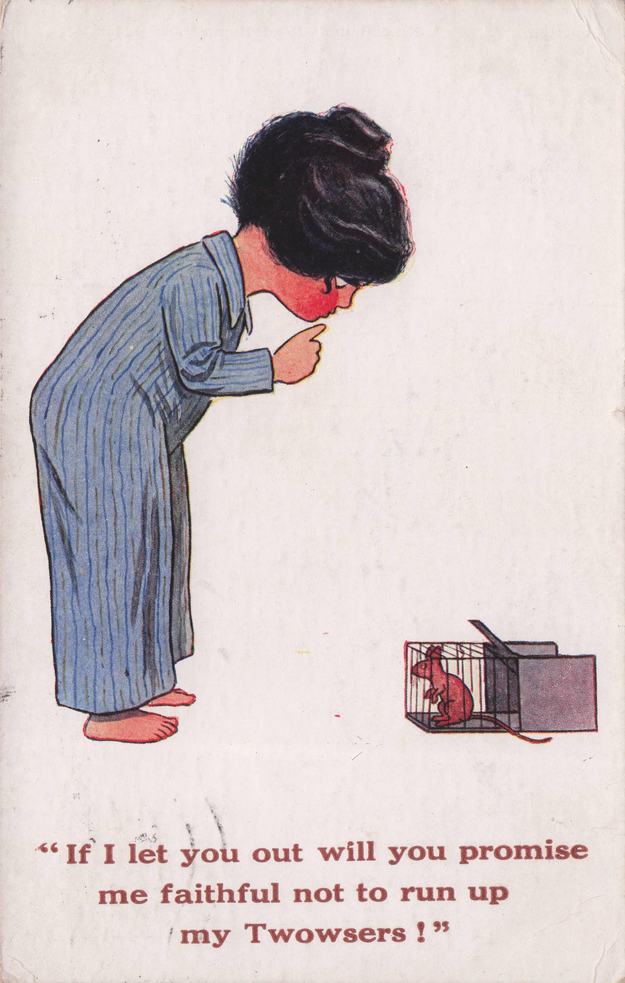 Mouse Trap Scared Child Trousers Old WW1 Comic Animal Postcard