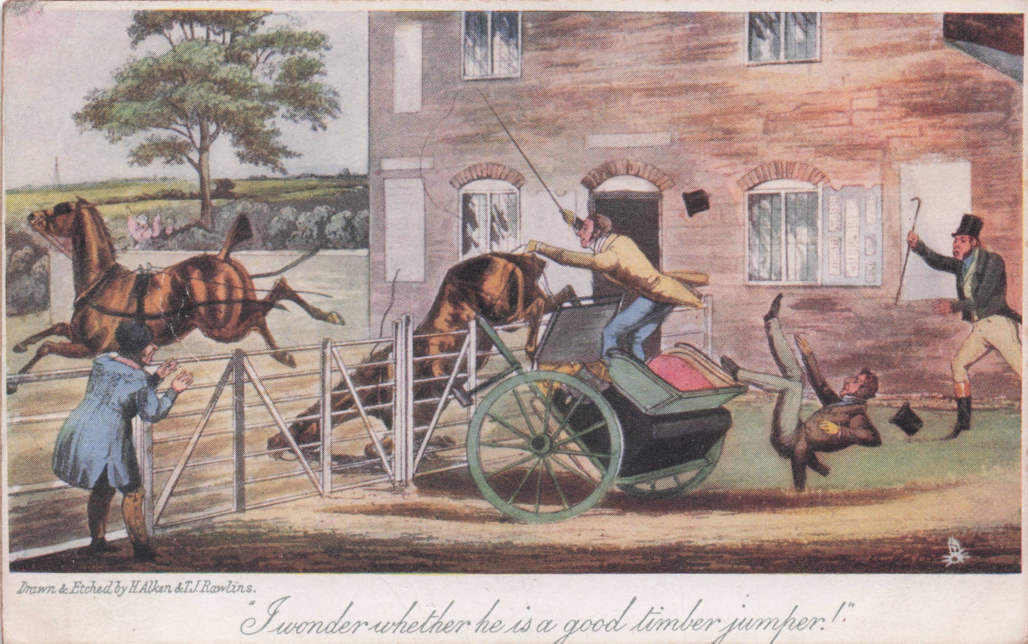 Horse National Hunt Fence Race Tucks Jockey Disaster Old Comic Postcard