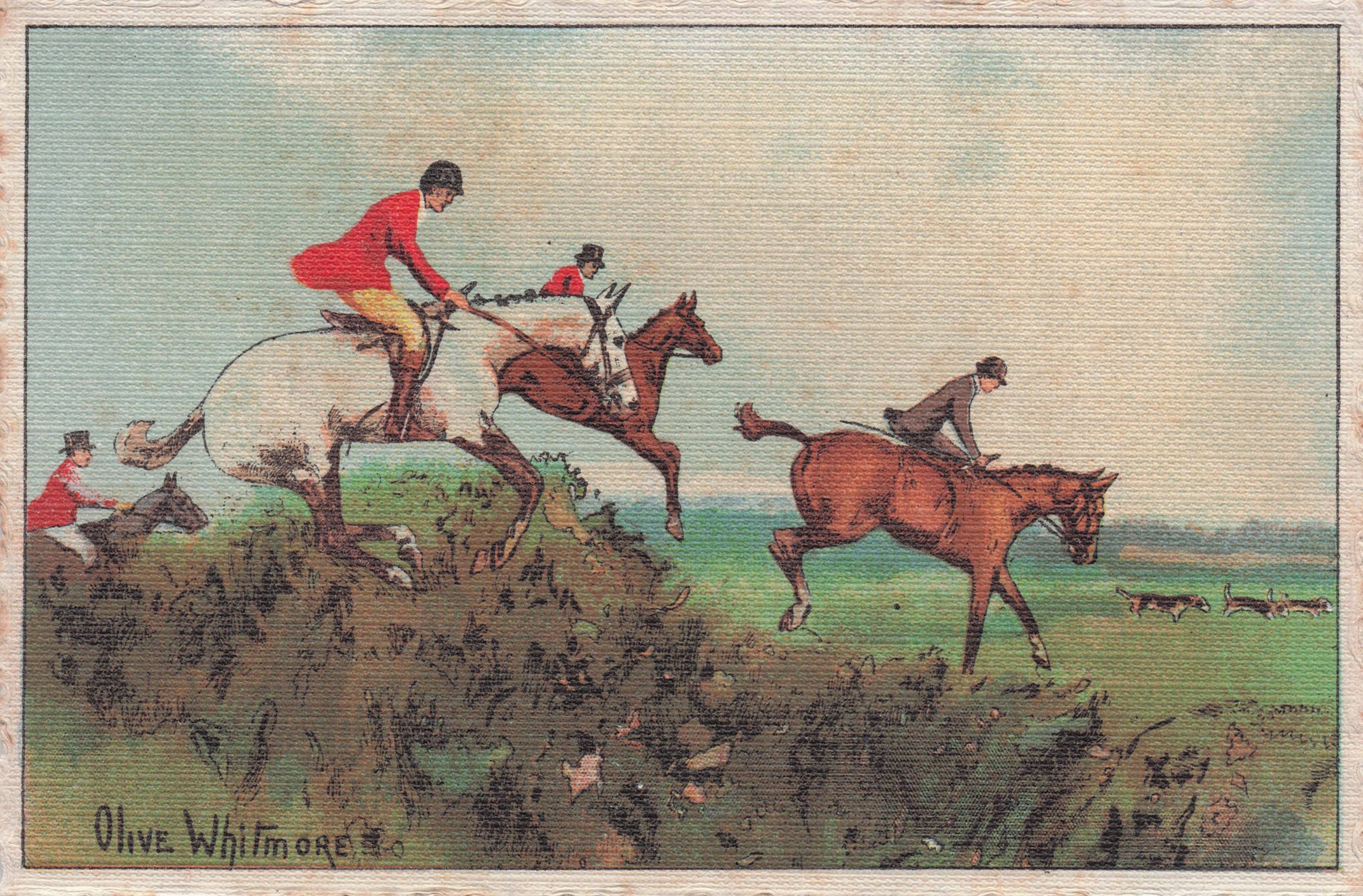 National Hunting Fox Horse Jump Old Olive Whitmore Postcard