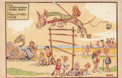 International Horse Show Prehistoric Dinosaur 1913 Old Comic Postcard
