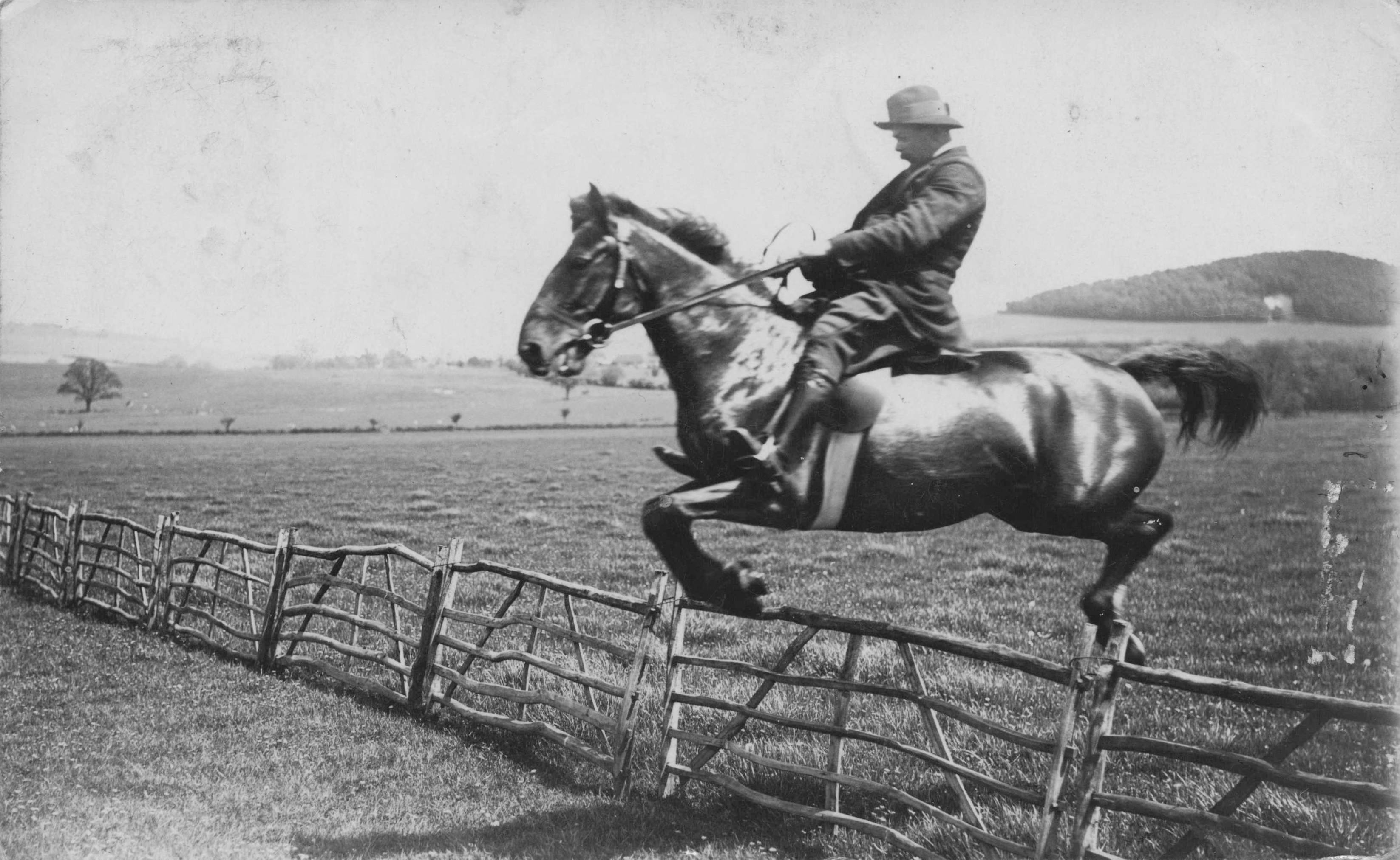 Harold Fearless Horse Jockey Jumping Old Hythe Kent RPC Postcard