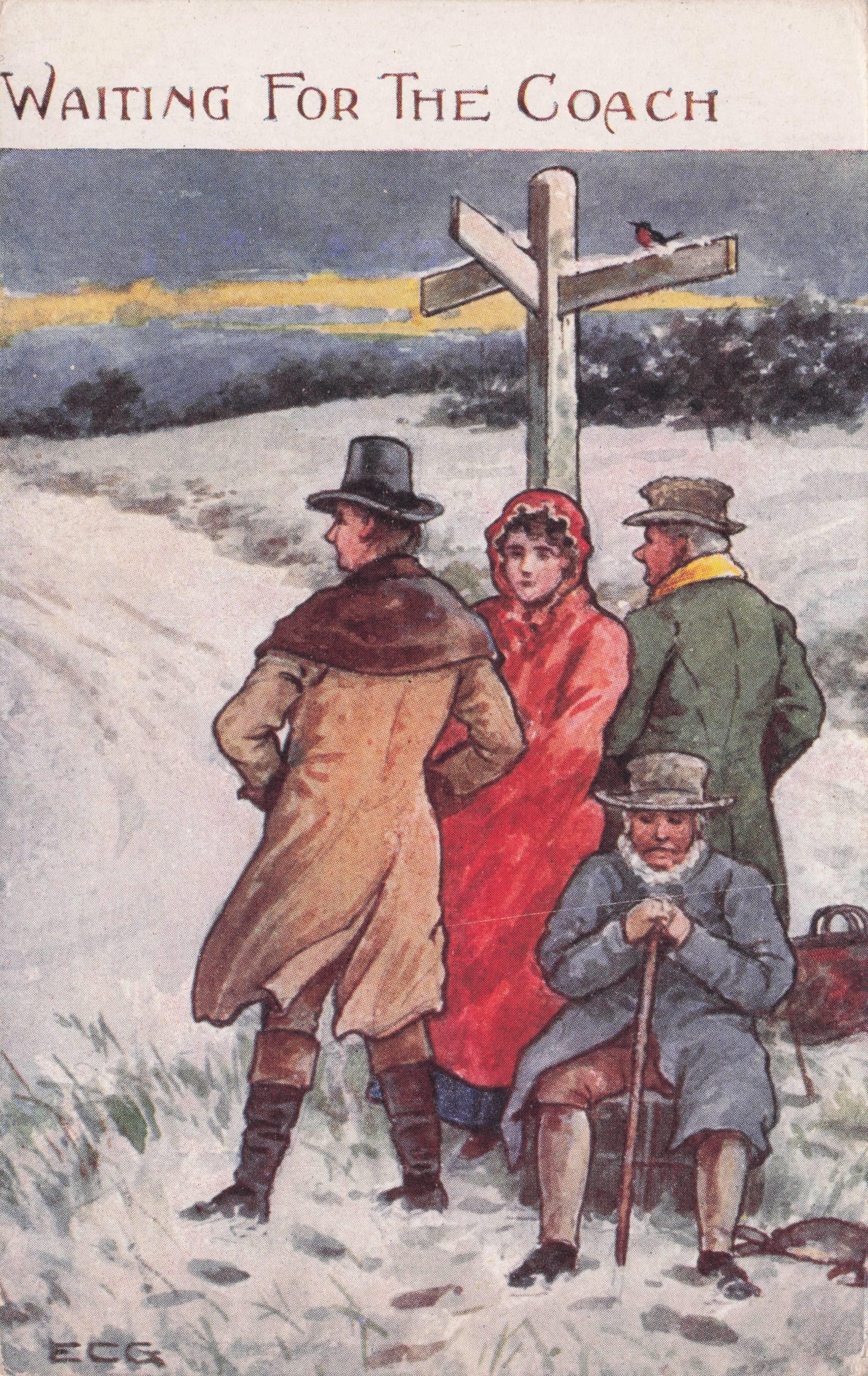 Waiting For The Snow Coach Antique Transport Wrench Series Old Postcard