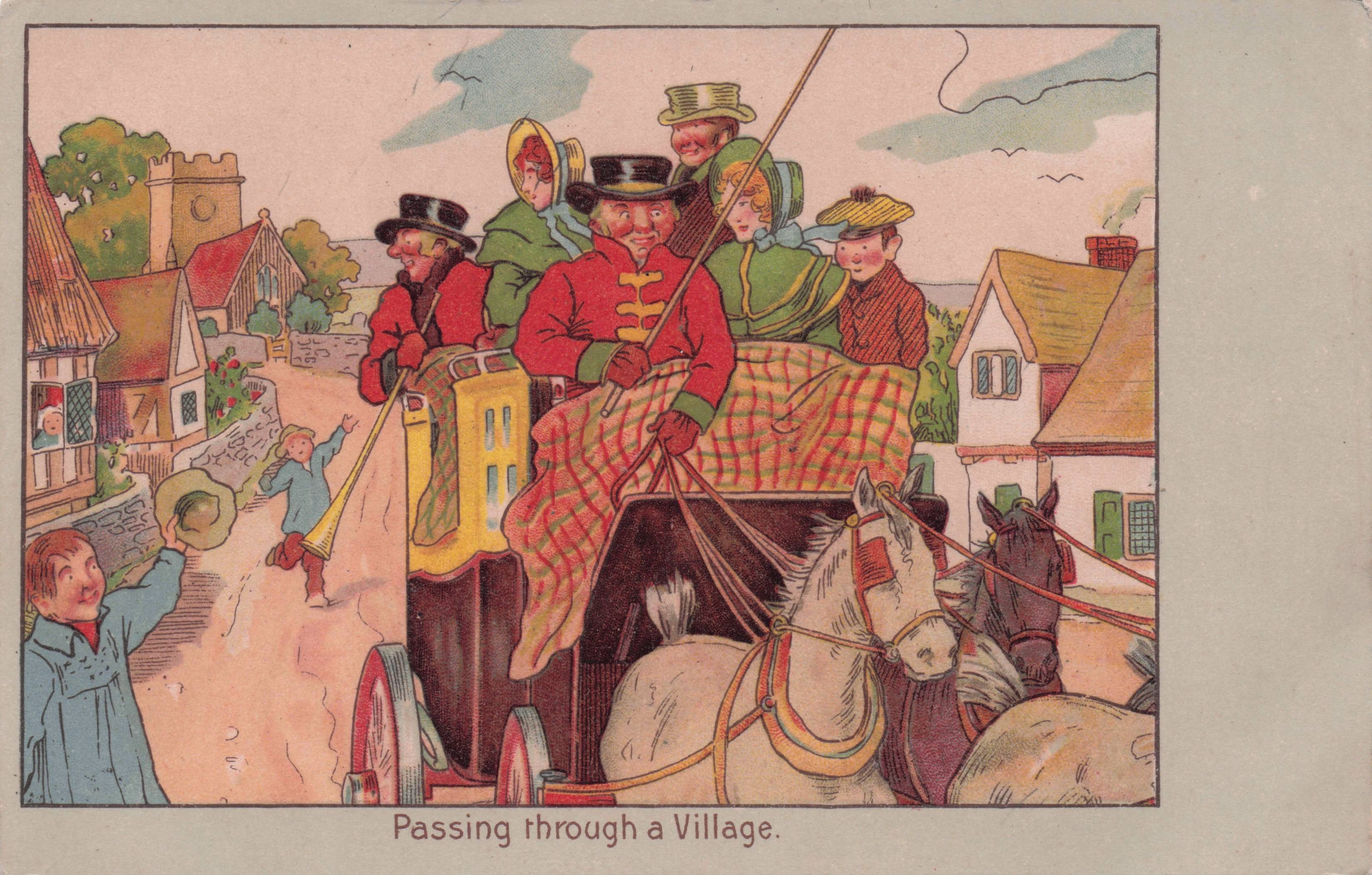 Passing A Village Stewart & Woolf Transportation Old Art Postcard