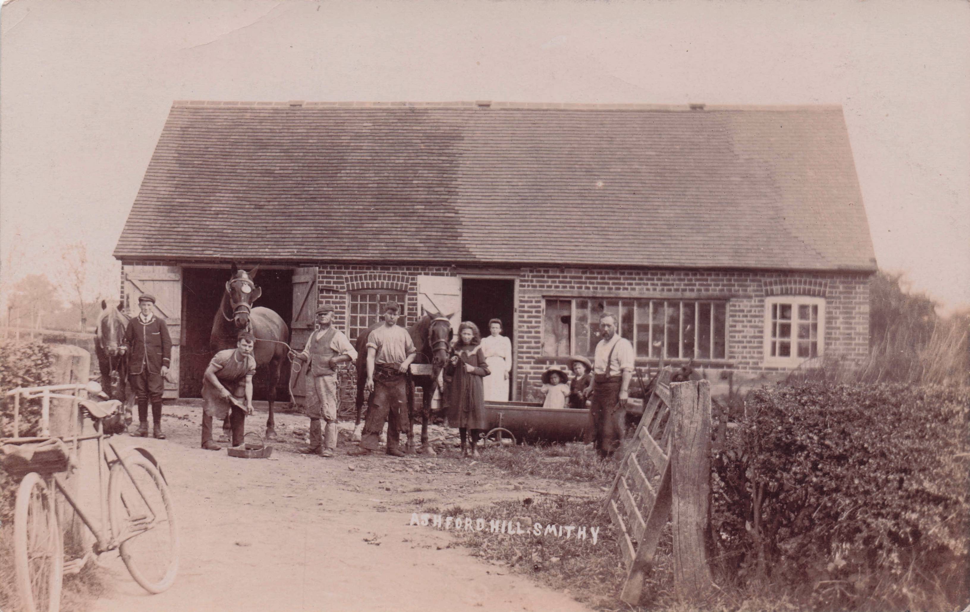 Ashford Hill Smithy Horse Stables Kent Staff Bicycle Old Real Photo Postcard