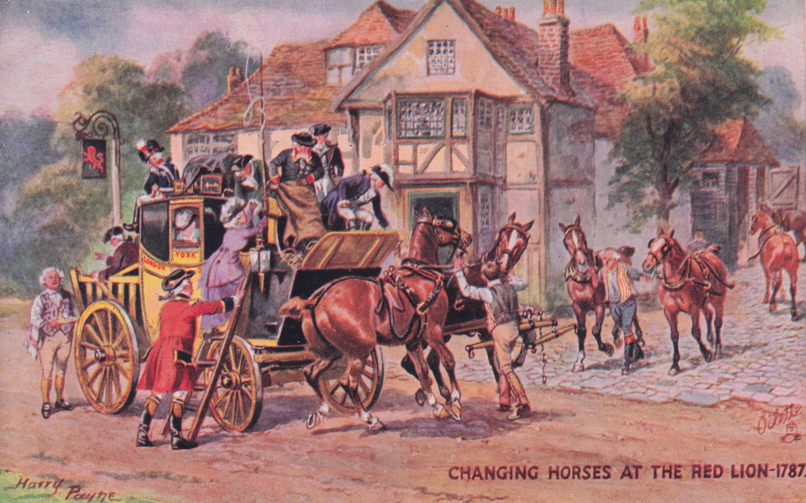 Changing Horses At The Red Lion Pub 1787 Tucks Antique EX Postcard