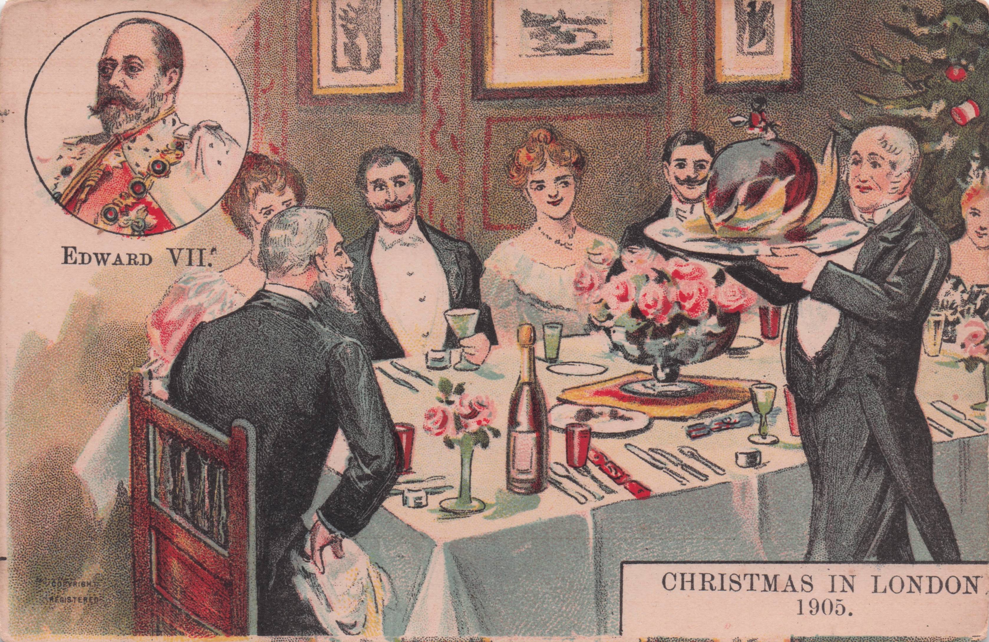 Christmas Dinner In London 1905 Antique King Edward VII Postcard
