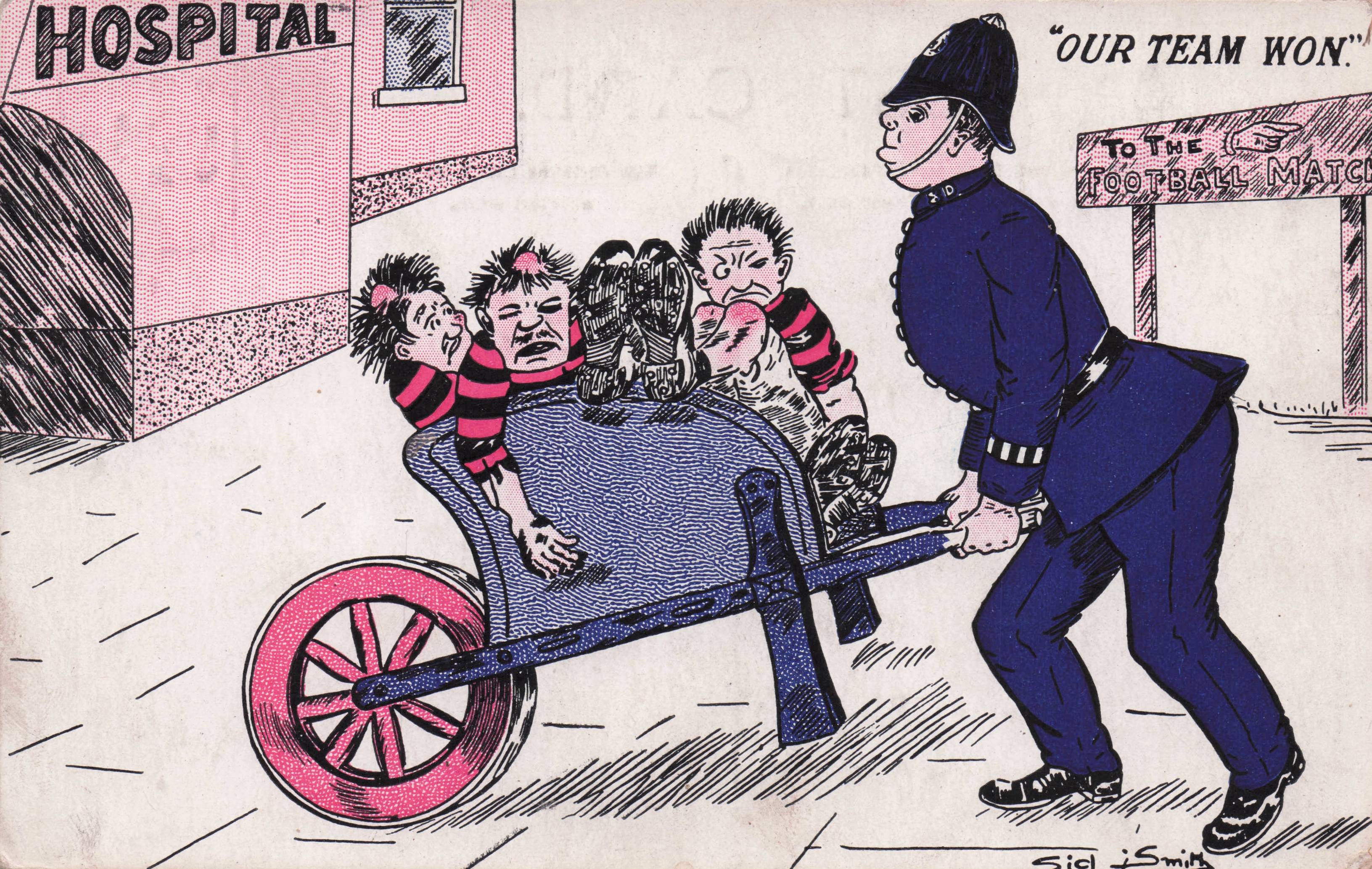 Our Team Won Football Hooligans Policeman Comic Old Postcard