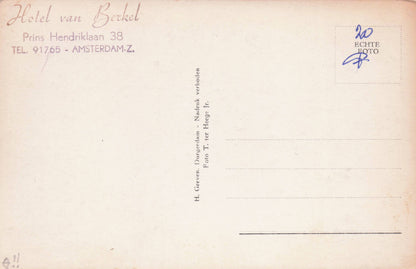 Hotel Van Berkel Amsterdam & Official Frank Real Photo Holland Postcard