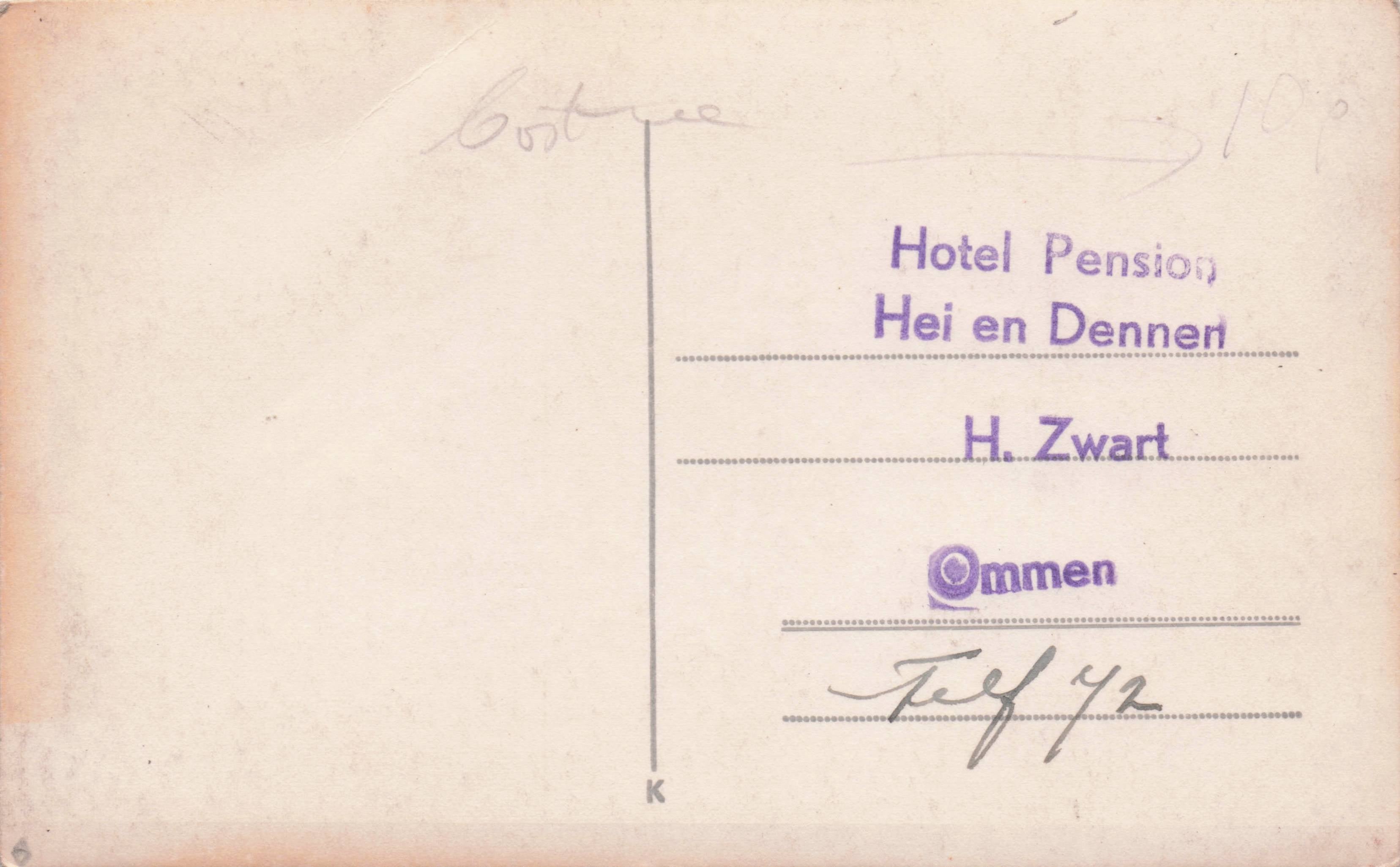 Hotel Pension Hei en Dennen Ommen Holland RPC Advertising Postcard