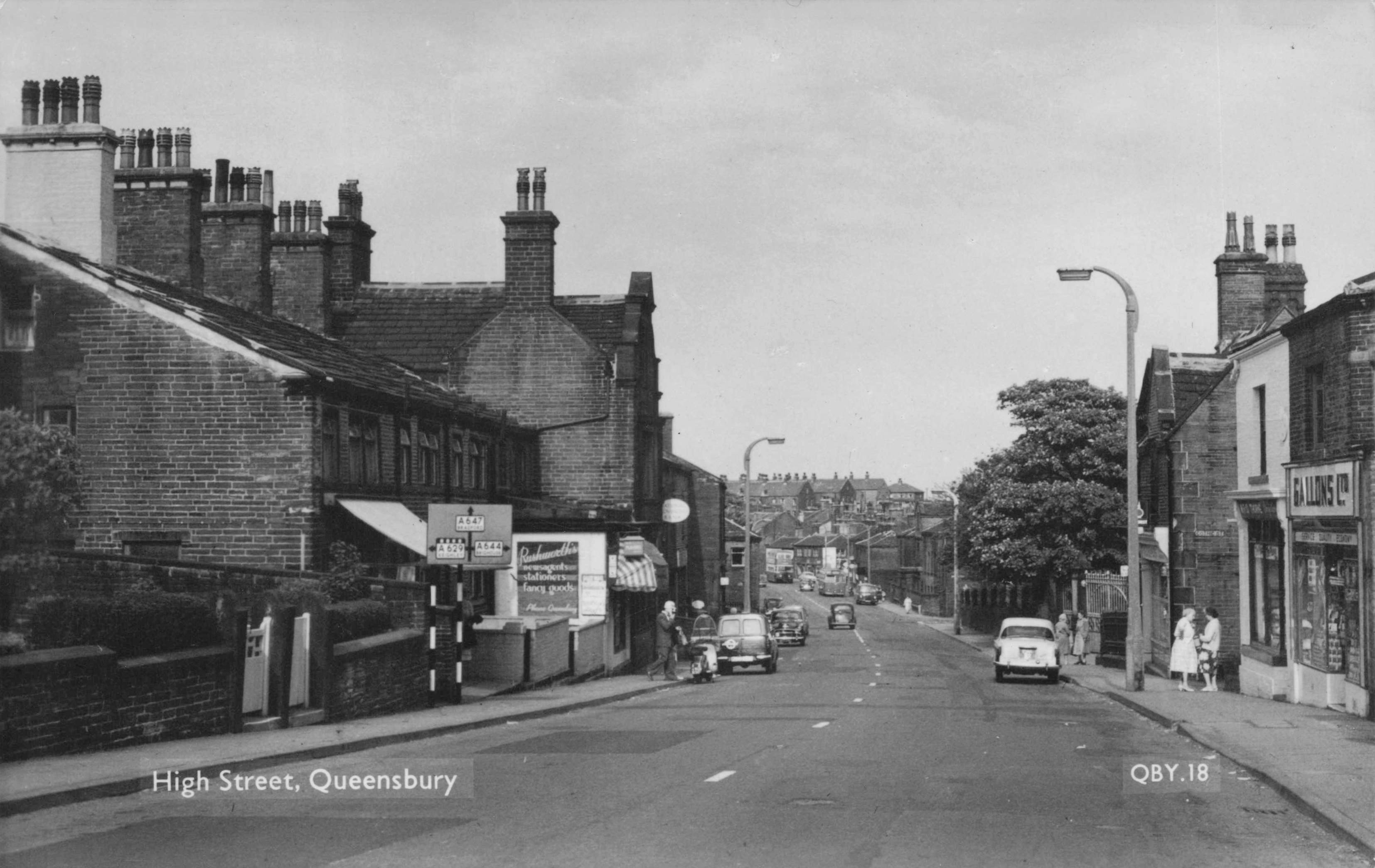 High Street Queensbury Motorcyclist Newsagent Old Yorkshire RPC Postcard