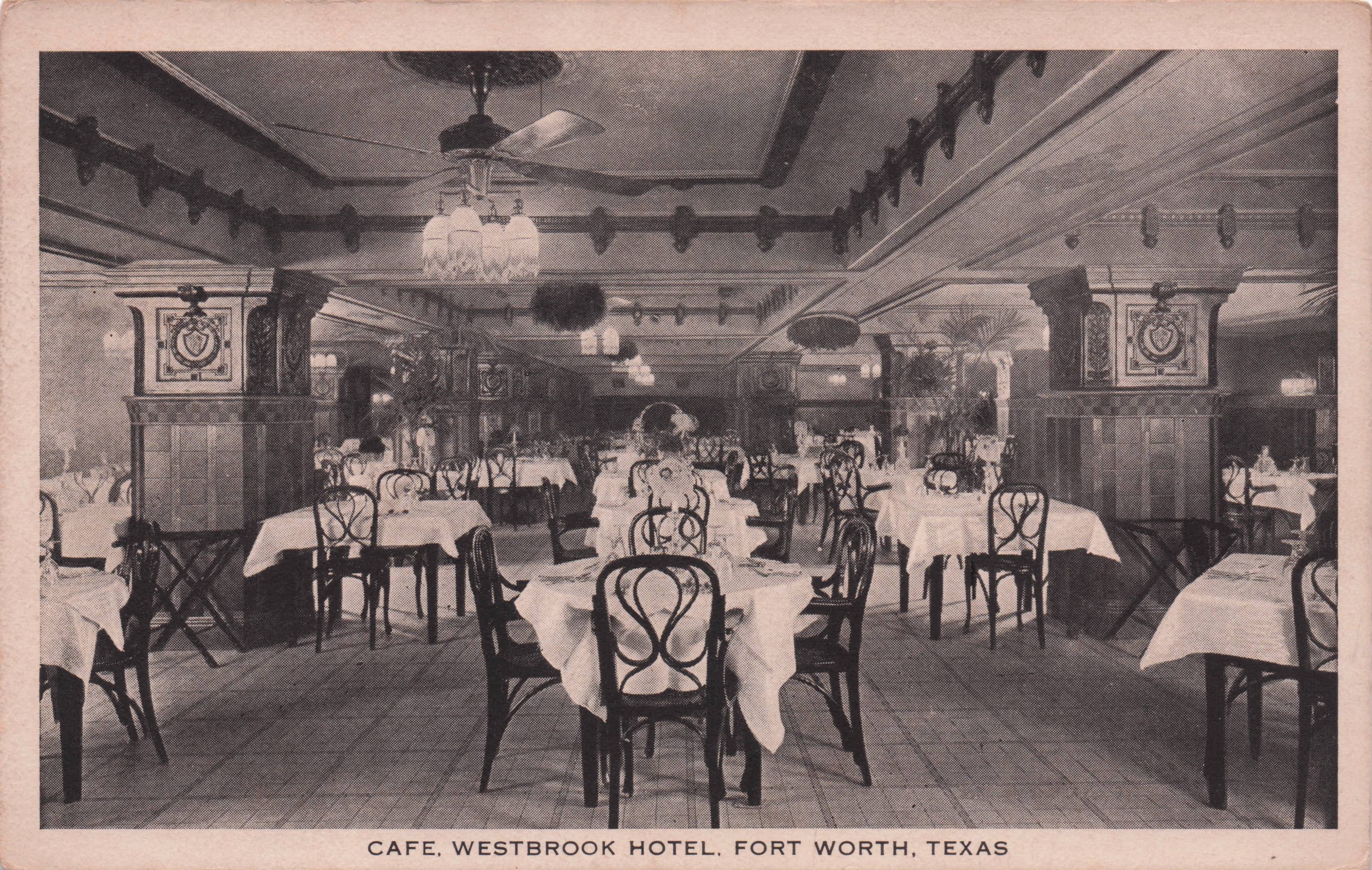 Westbrook Hotel Fort Worth Texas Cafe Interior USA Antique Postcard