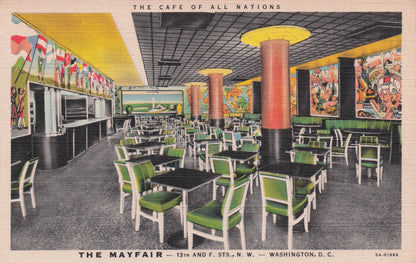 The Mayfair Cafe Restaurant Washington USA Interior Linen Old Postcard