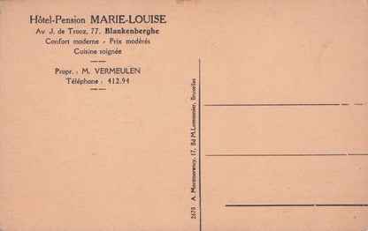 Hotel Pension Marie Louise Blankenberge Belgium Antique RARE Postcard