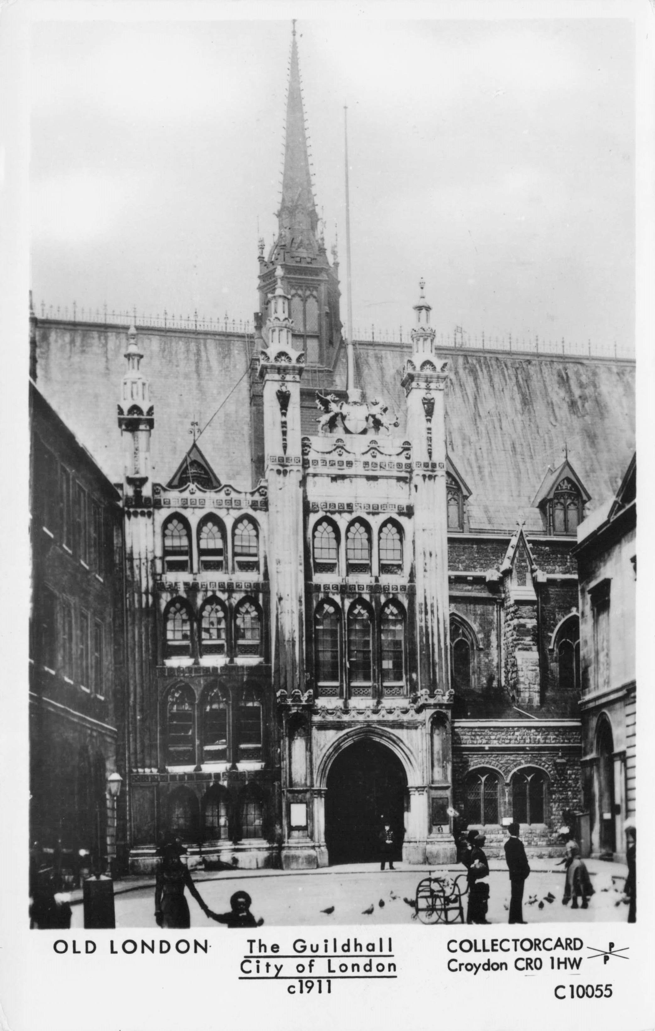London Guildhall in 1911 Lady Feeding Birds Vintage Photo Postcard