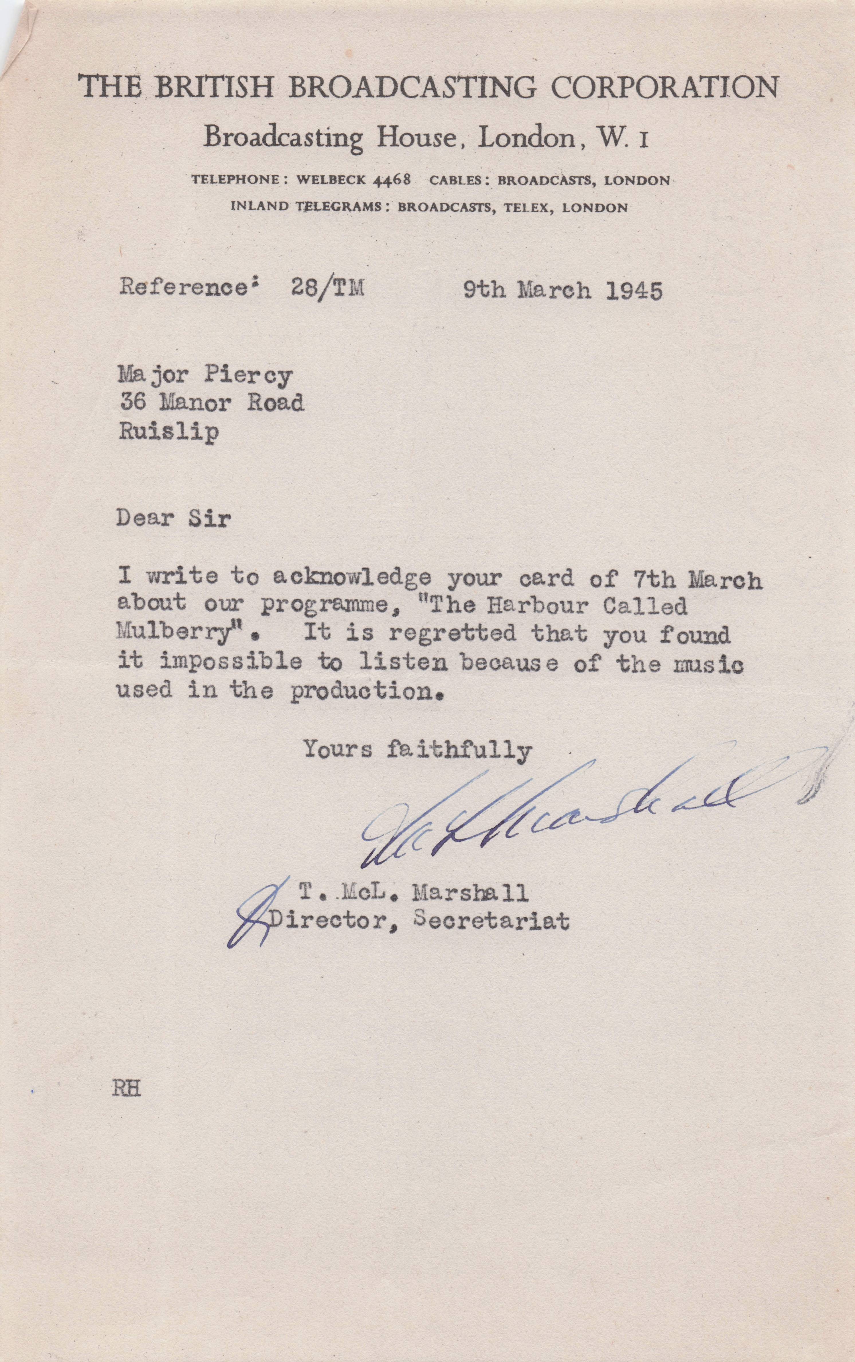 Harbour Called Mulberry BBC WW2 D-Day War Documentary Hand Signed Letter