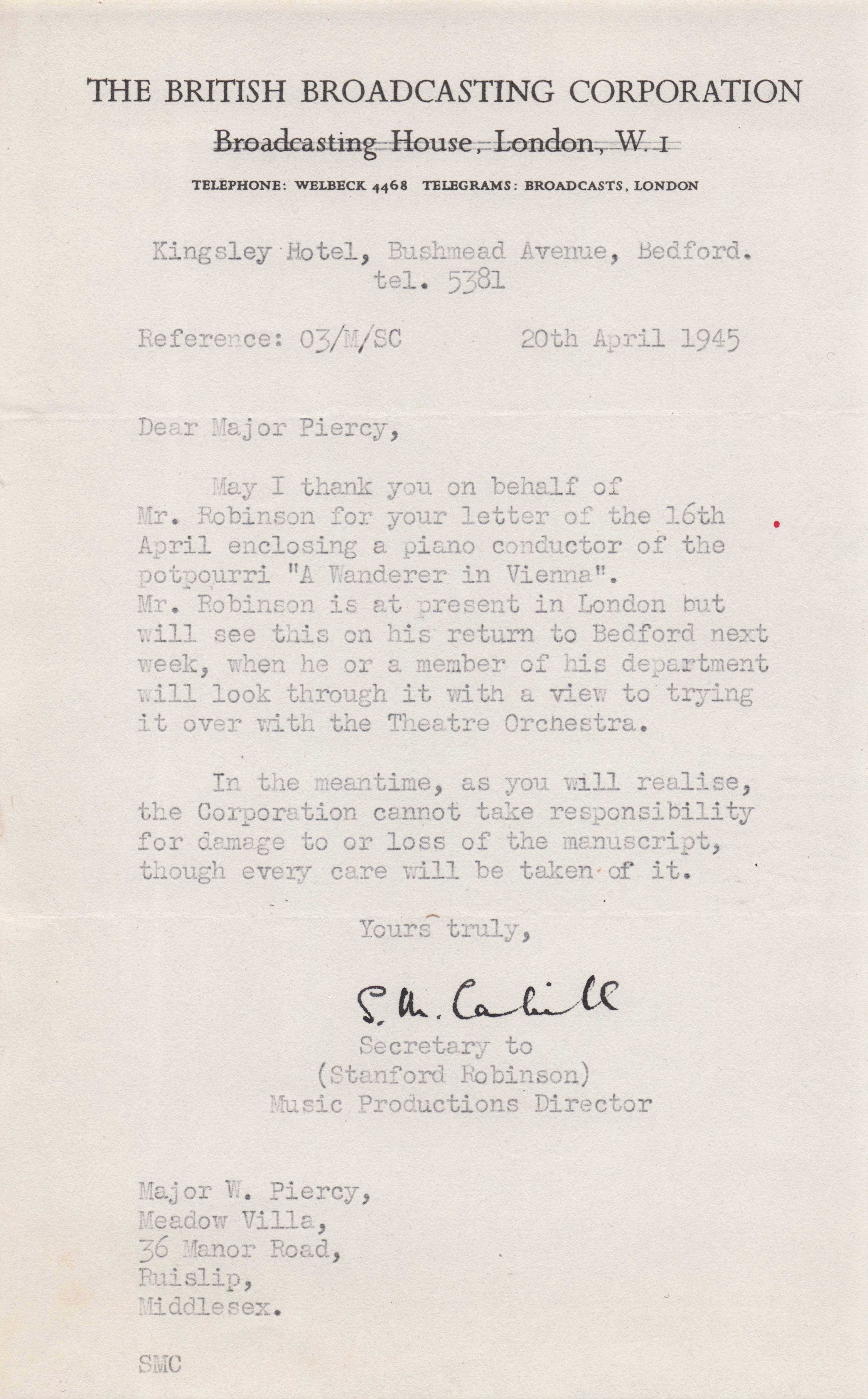 Piano Conductor Vienna WW2 Holocaust BBC Radio War Hand Signed Letter