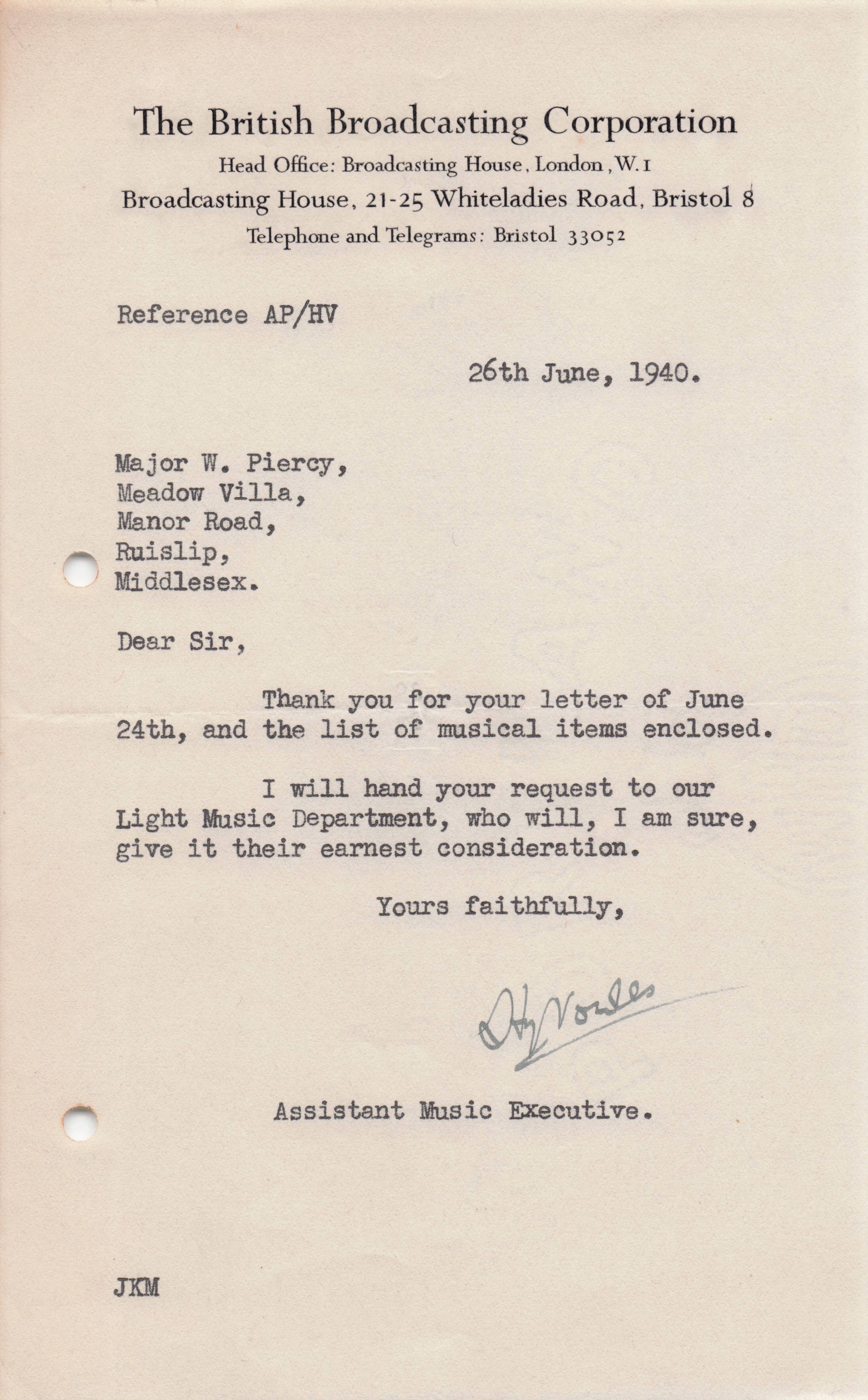 Edward H Vowles BBC Radio James Watt Steam Train WW2 Hand Signed Letter
