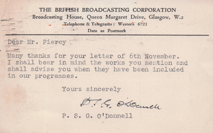Major Percy PSG O'Donnell BBC Military WW2 Radio 1942 Hand Signed Postcard