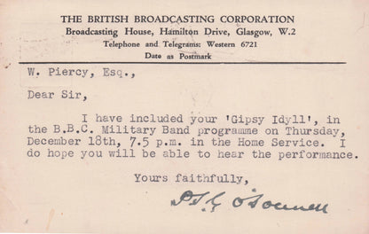 Major Percy PSG O'Donnell BBC Military WW2 War Radio Hand Signed Postcard