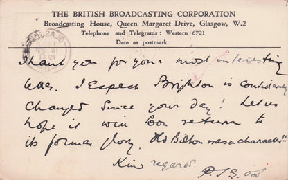 PSG O'Donnell BBC Military WW2 Radio 1941 Presenter Hand Signed Postcard