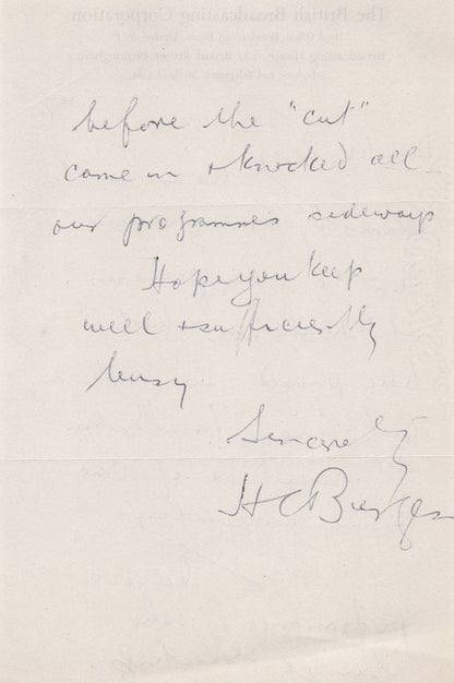 HC BC Burgess BBC Radio Light Orchestra Conductor 1947 Hand Signed Letter