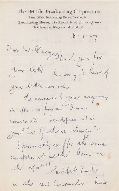 HC Burgess BBC Birmingham Light Orchestra 1940s Radio Hand Signed Old Letter