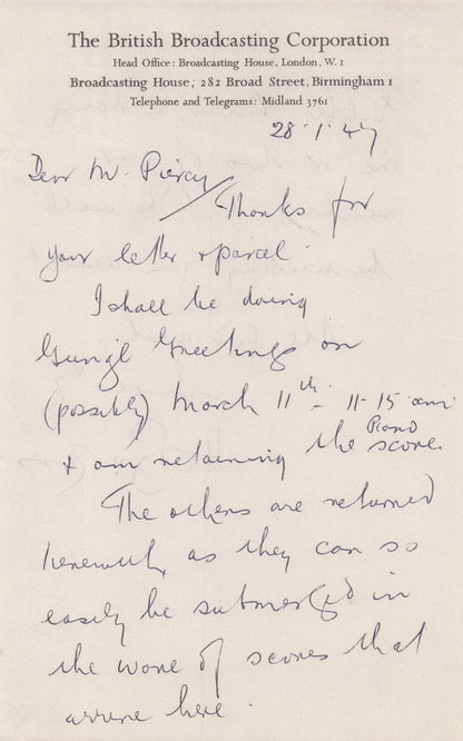 HC Burgess BBC Birmingham Orchestra 1940s Radio Hand Signed Old Rare Letter
