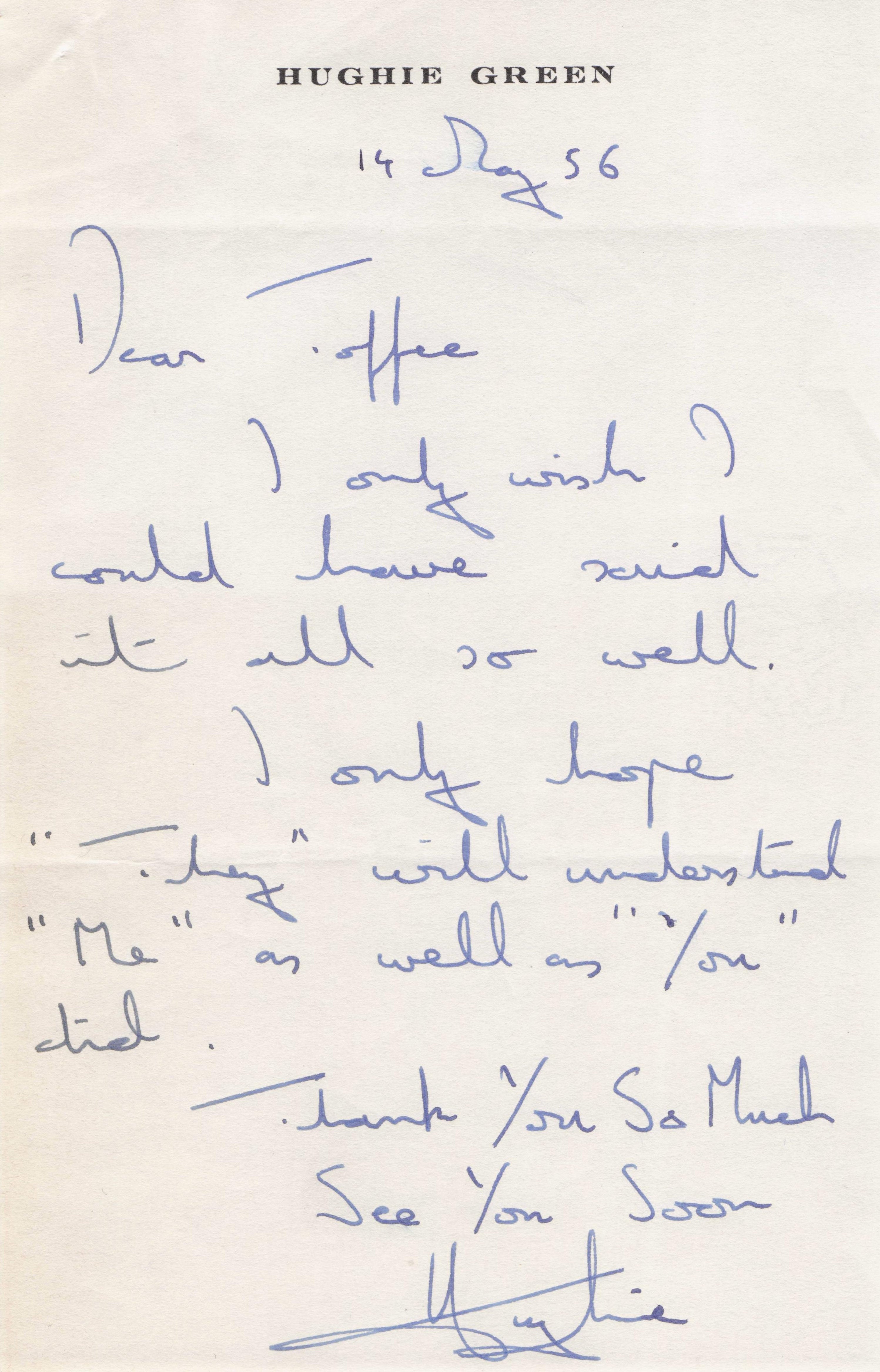 Hughie Green Of Opportunity Knocks Fully Hand Written & Signed Old Letter