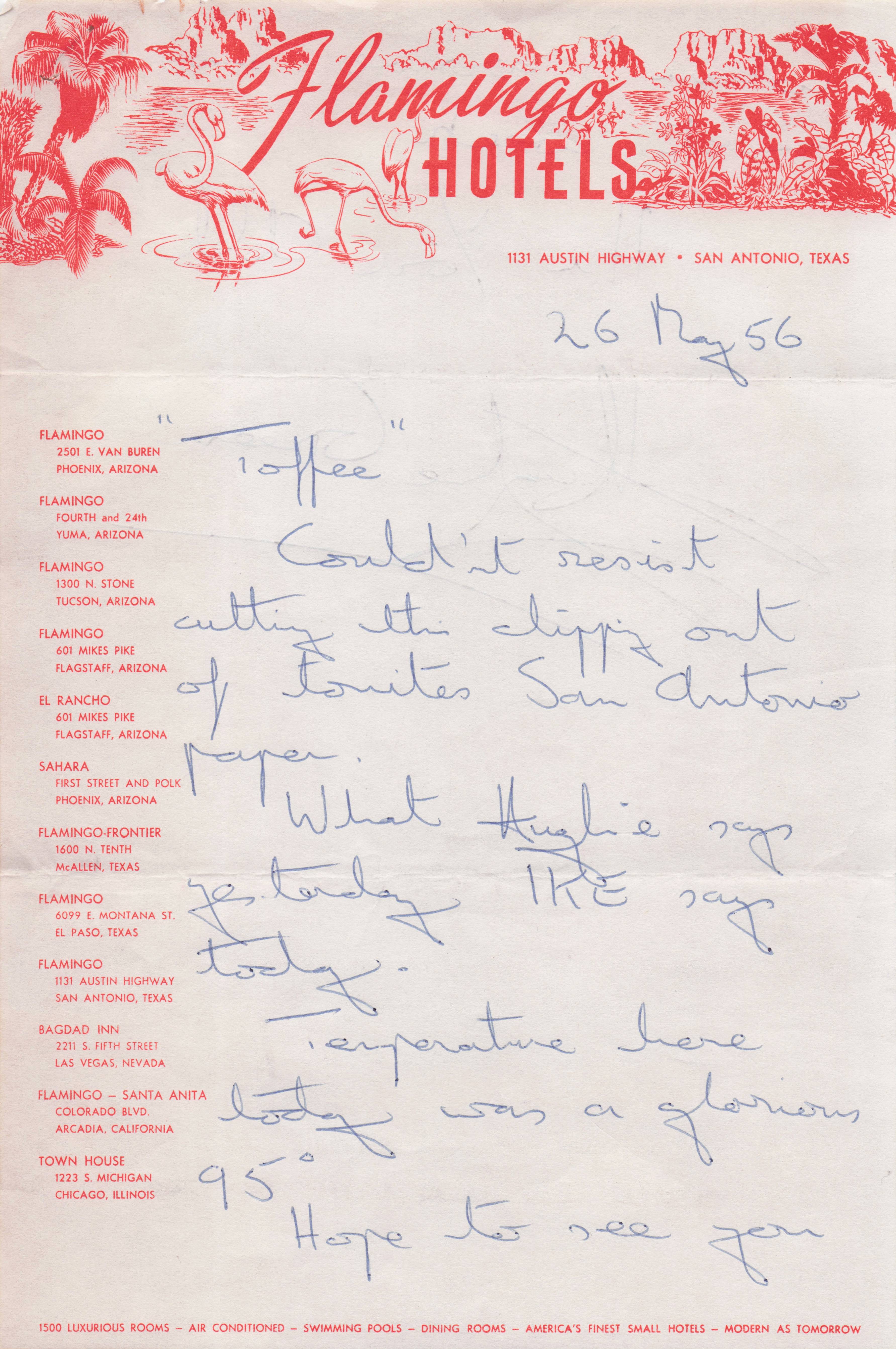 Hughie Green Opportunity Knocks 1956 Texas Hotel Holiday Hand Signed Letter