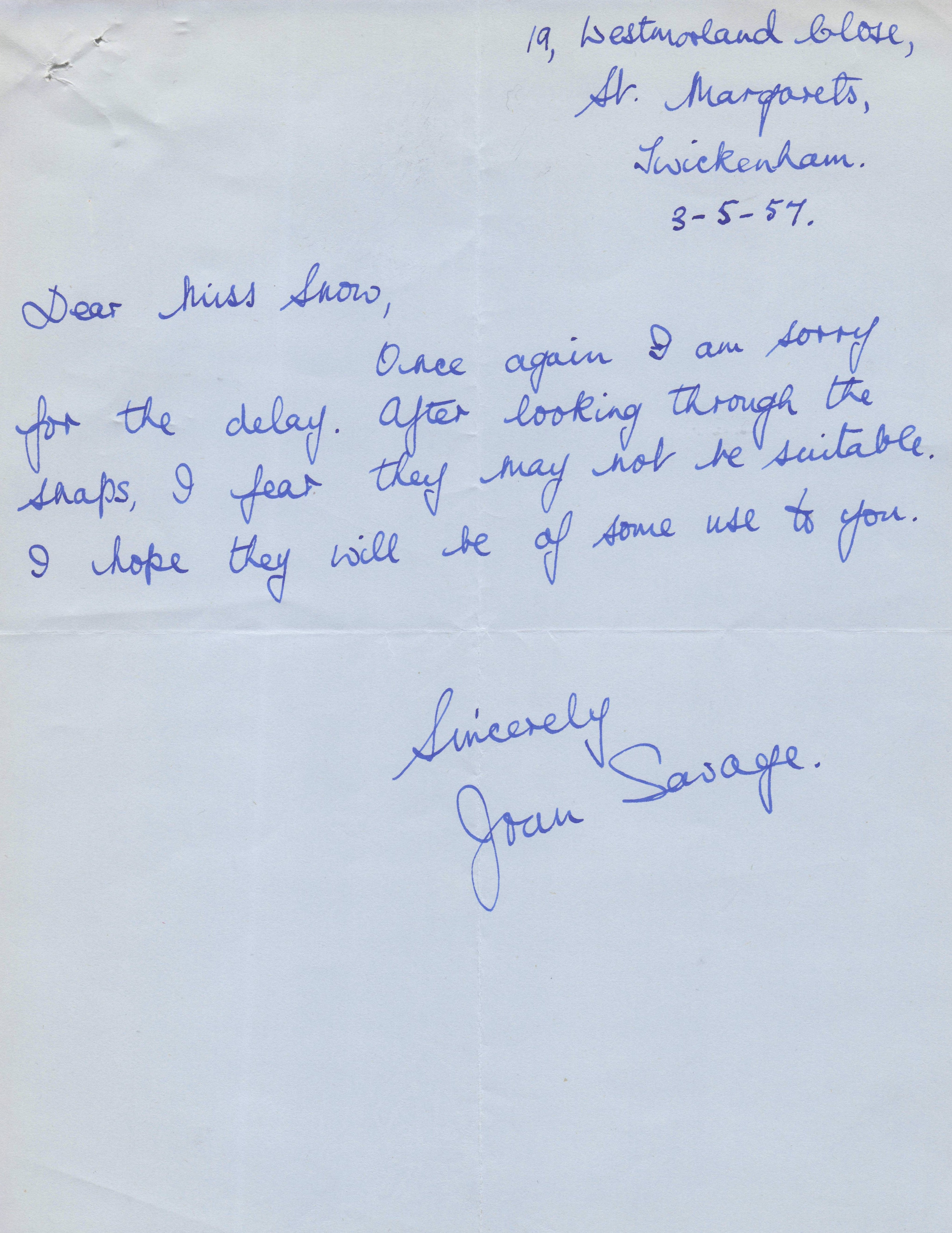 Joan Savage Fully Hand Written Signed Letter TV Times Dads Army Tommy Cooper