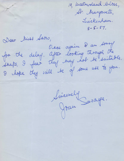 Joan Savage Fully Hand Written Signed Letter TV Times Dads Army Tommy Cooper