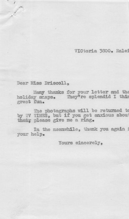 Patricia Driscoll Adventures Of Robin Hood Timeslip Official Hand Signed Letter