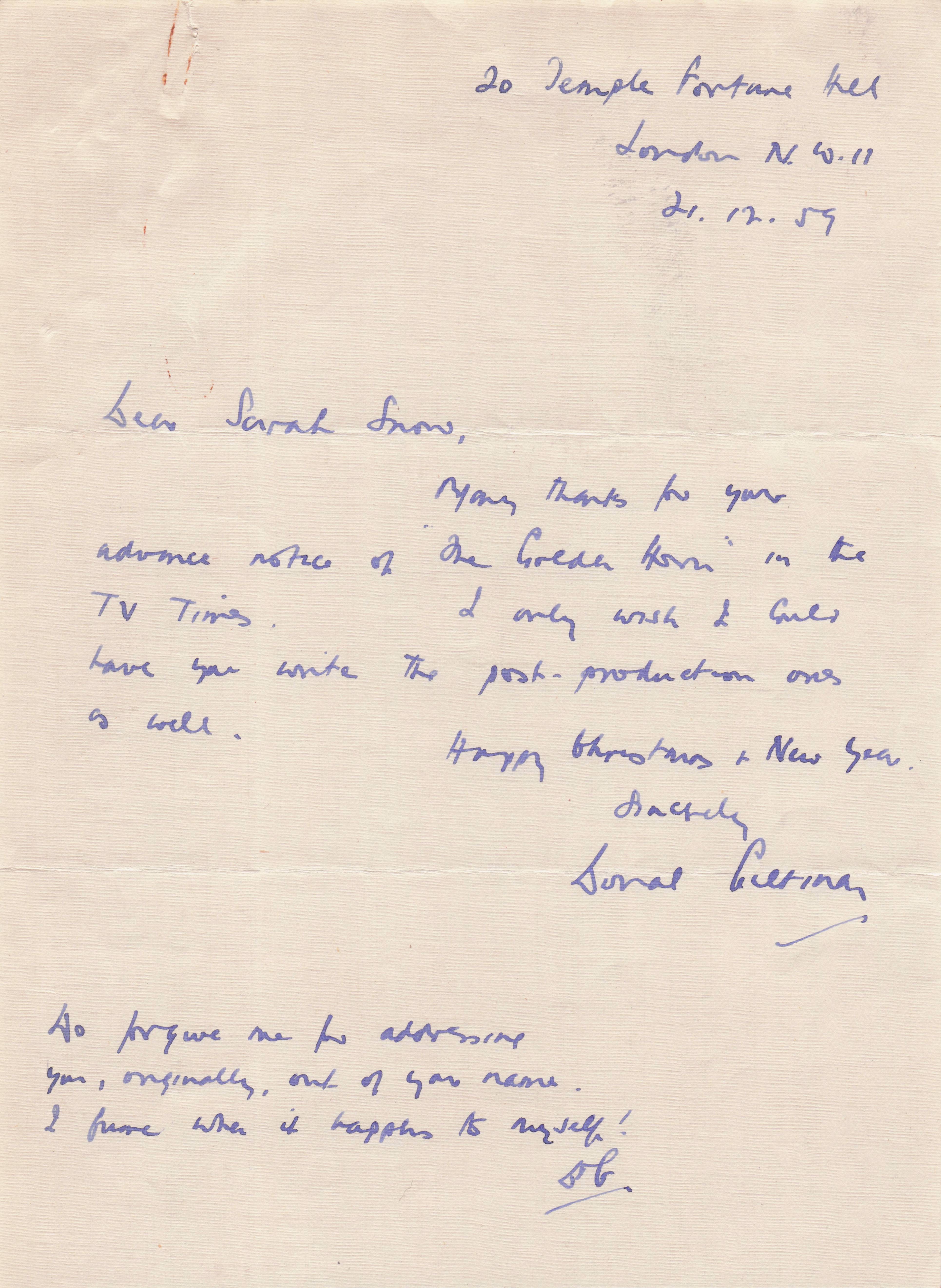 Donal Giltinan Cork Irish Playwright RTE Radio Armchair Theatre Hand Signed Letter