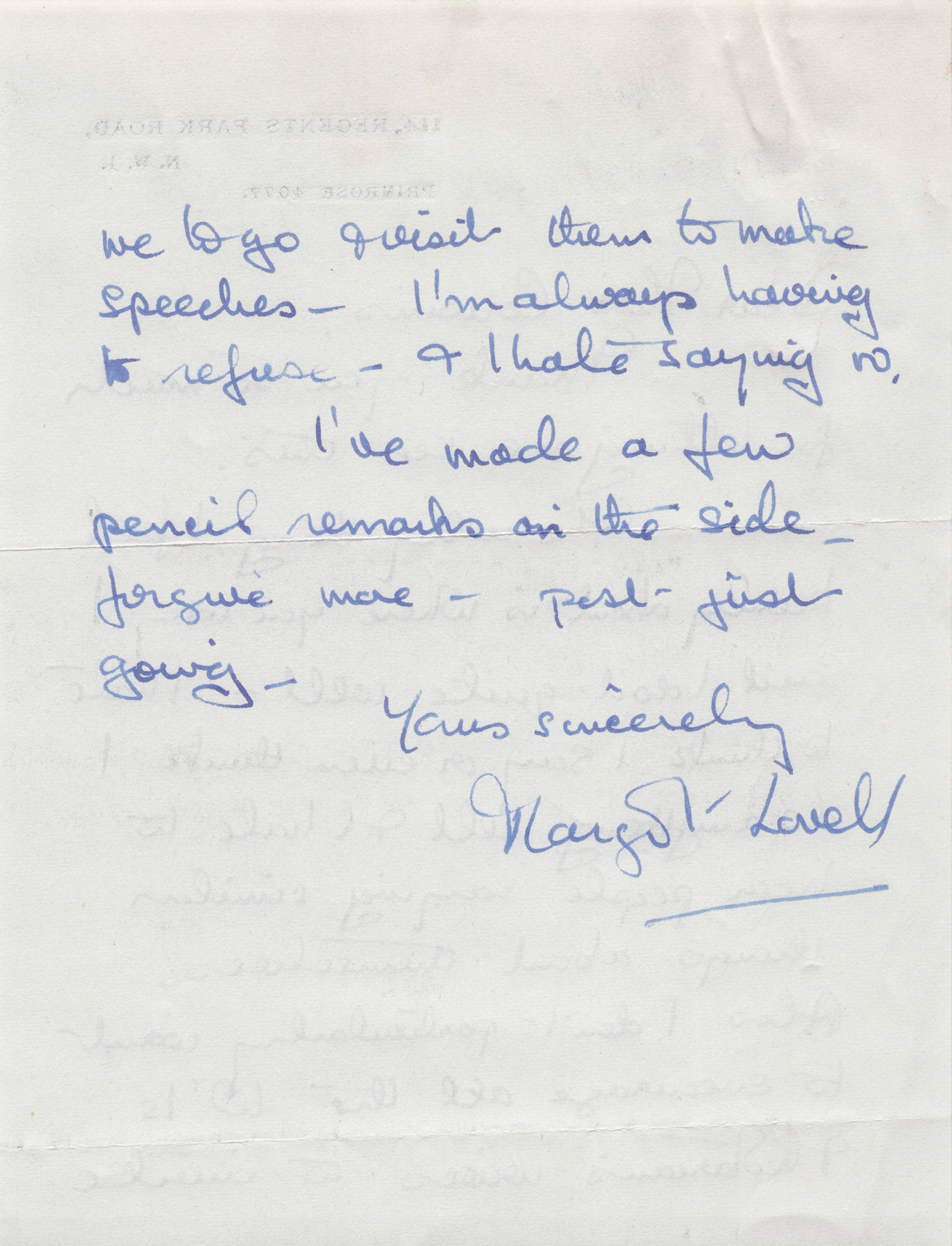 Margot Lovell 1950s BBC 1953 Royal Coronation Presenter Hand Signed Letter