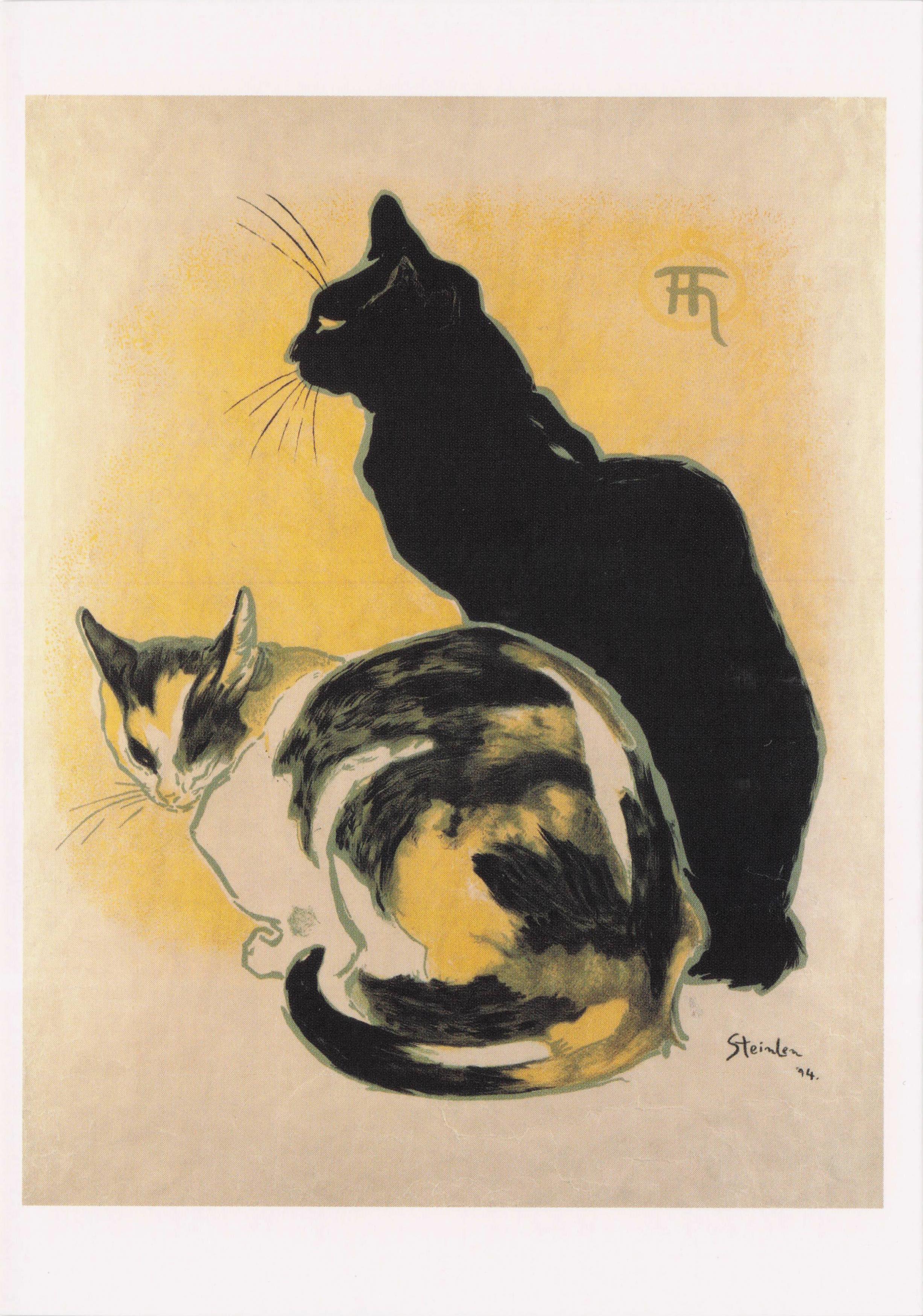 Two Cats Theophile Steinlen Switzerland Victorian Cat Art Nouveau Artist Postcard