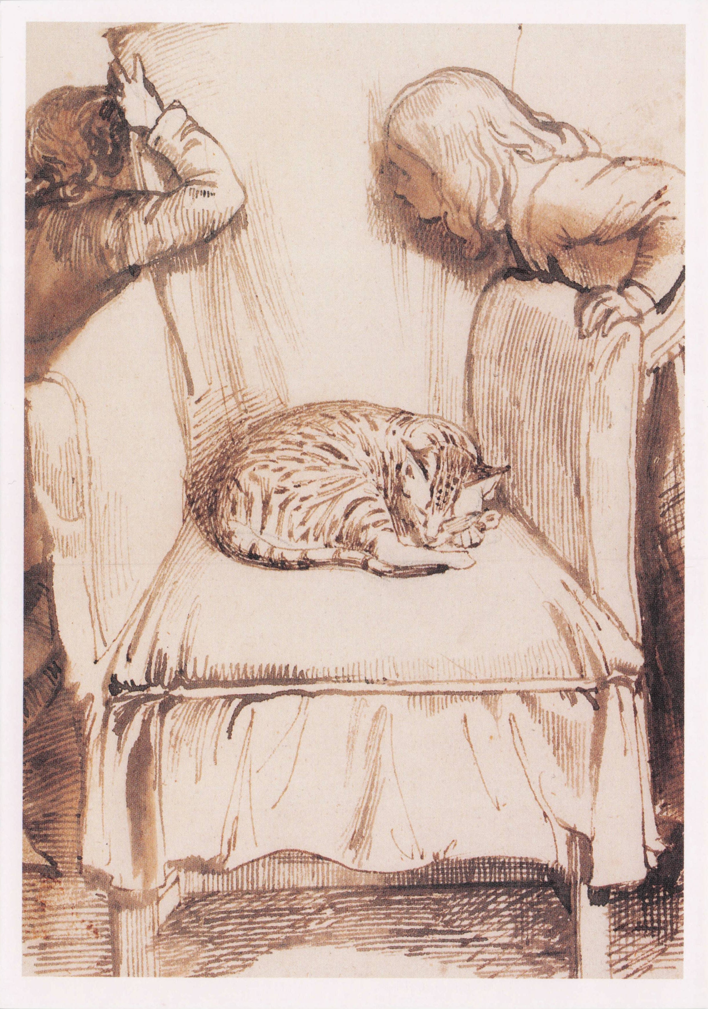 Cat & Children Daniel Maclise Victorian Irish Artist Cats Painting Postcard