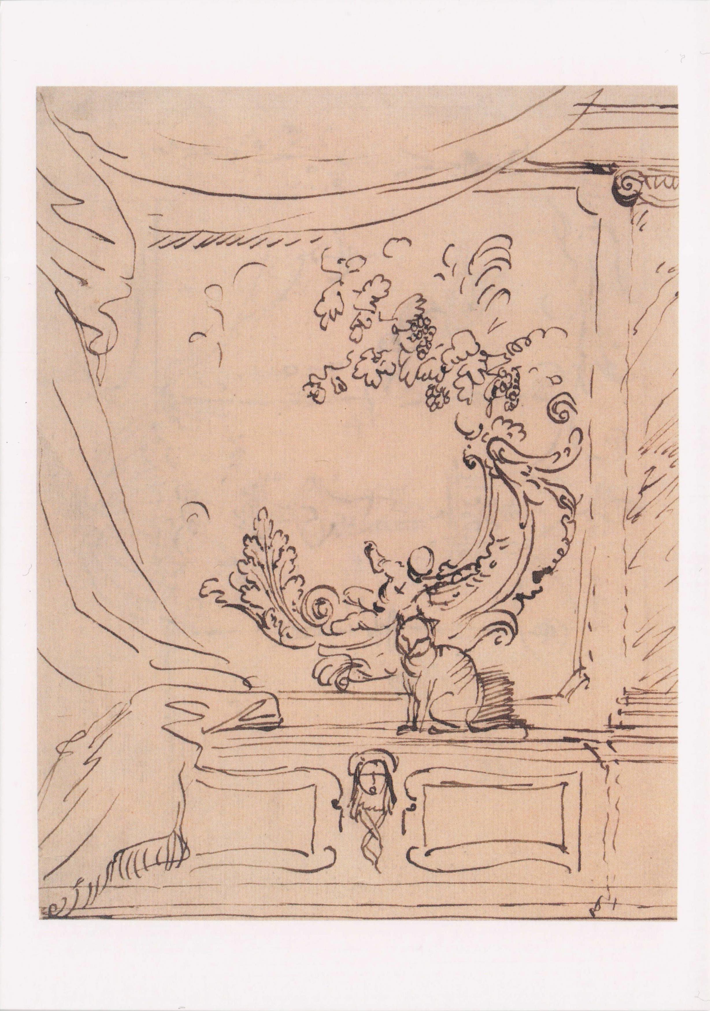 Sketch Of Interior Decoration With Cat Victorian Cats Architecture Painting Postcard