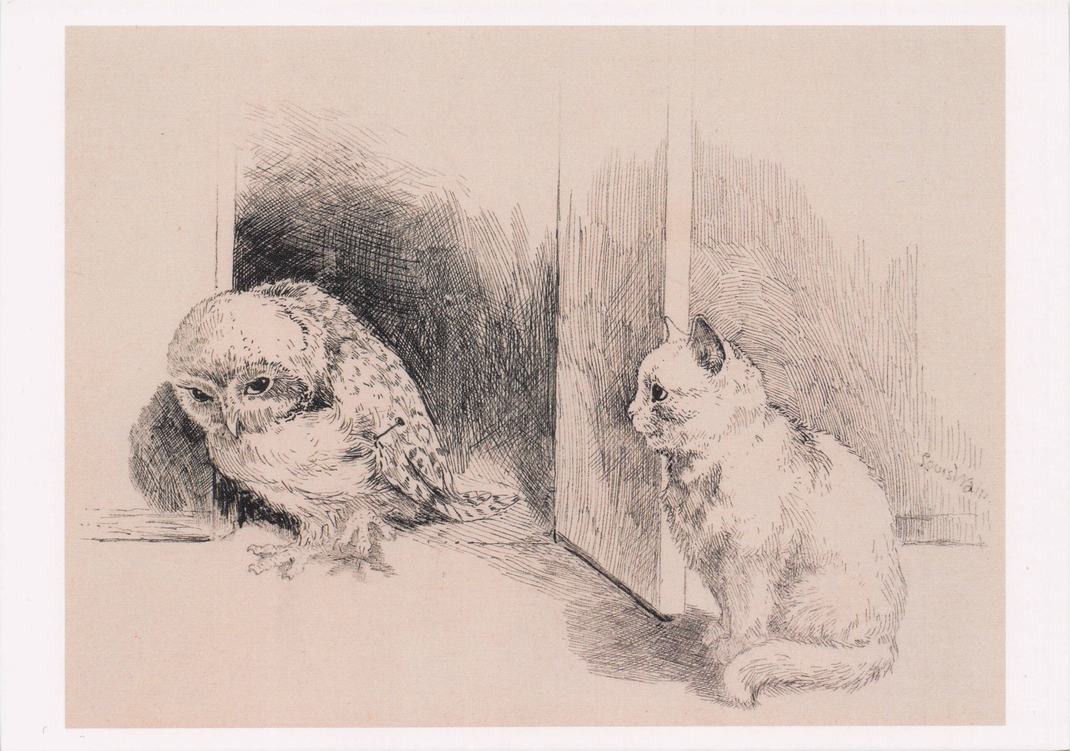 Louis Wain A Cat Sitting Beside The Door Of A Cupboard Repro Painting Postcard