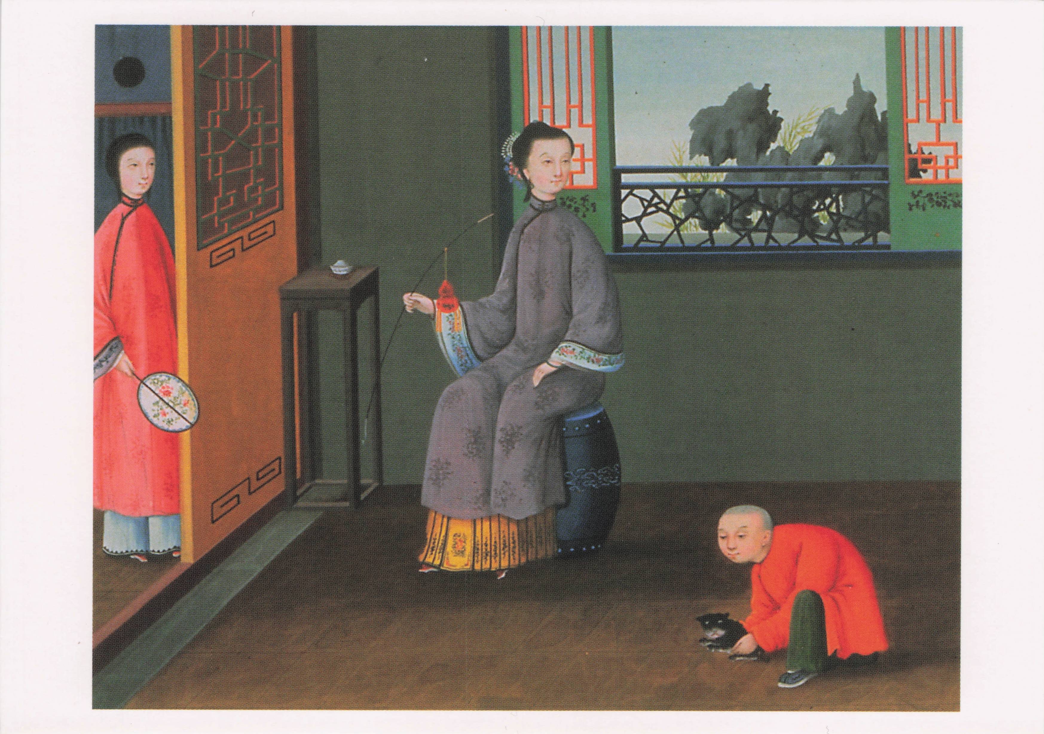Chinese Old Victorian House Children China Boy Becomes Cat Painting Postcard
