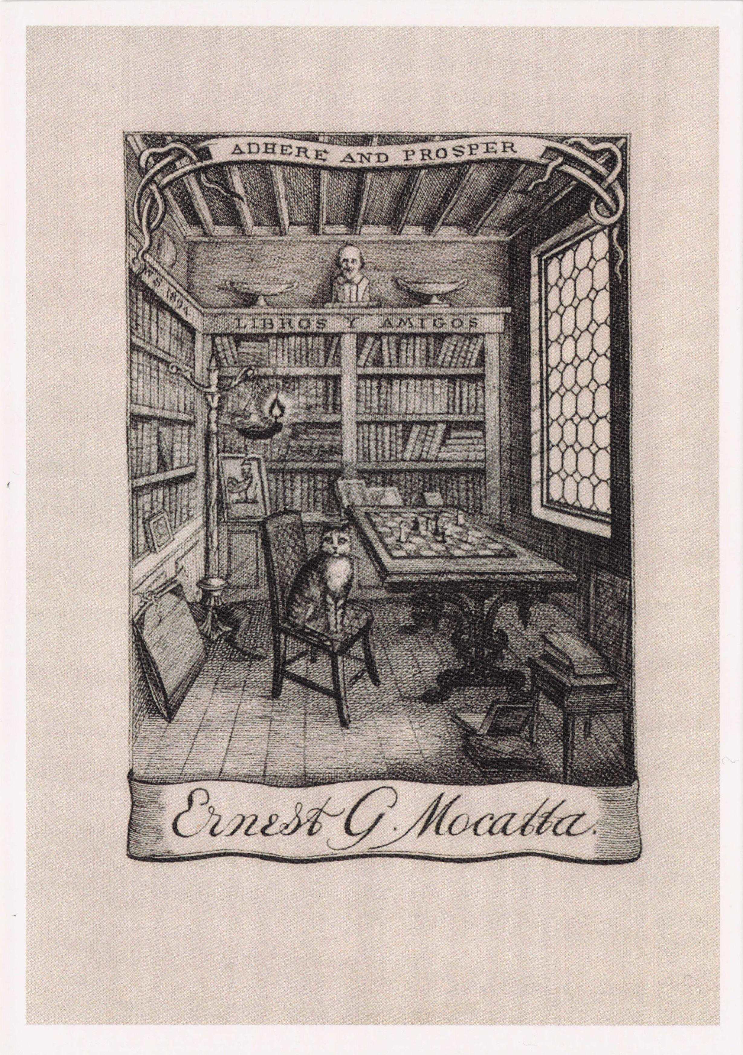 Charles Sherborn Ex Libris Ernest Mocatta Family Victorian Cat Art Plate Postcard