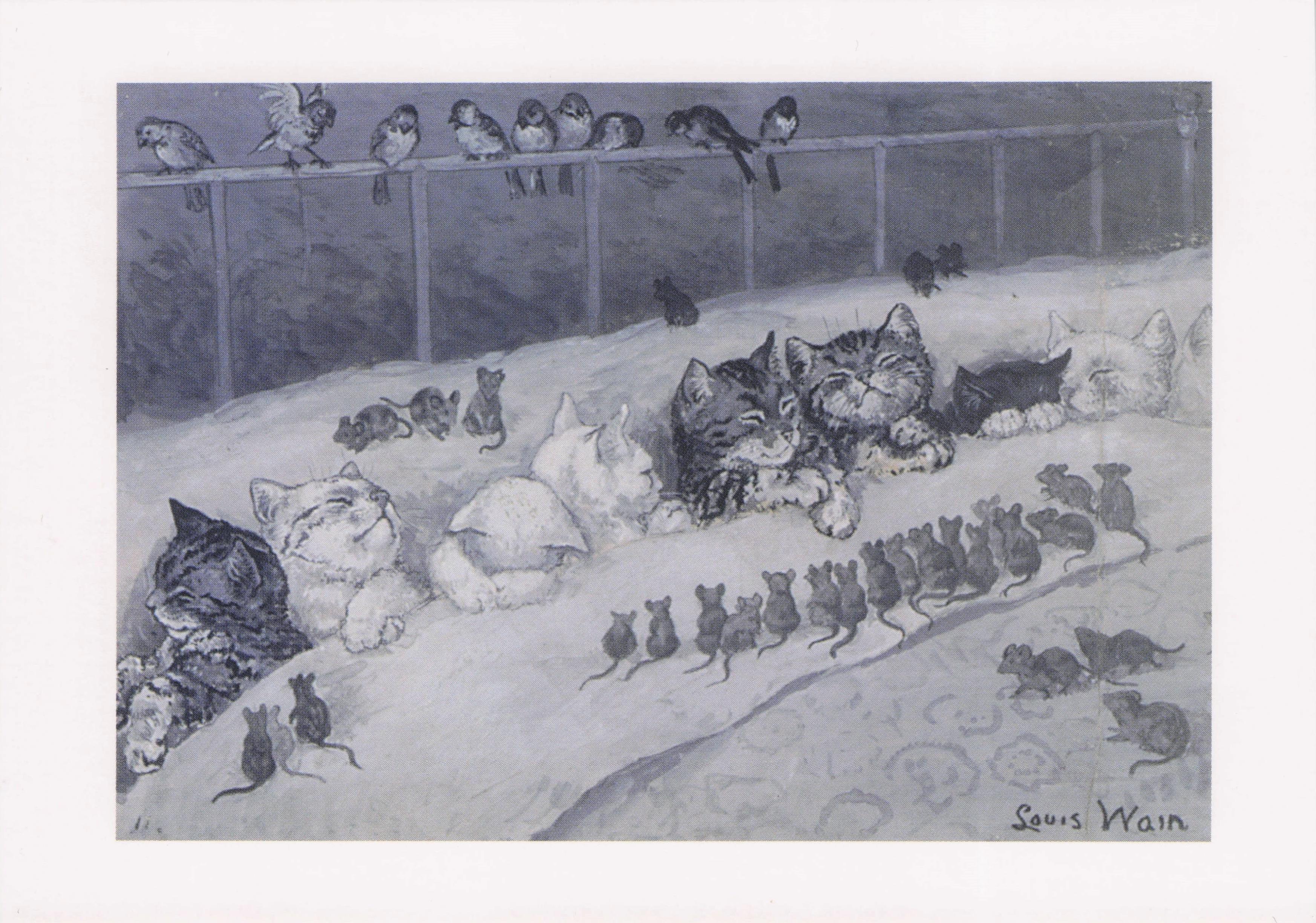 Louis Wain Detail From A Kittens Christmas Party Stunning Repro Cat Art Postcard