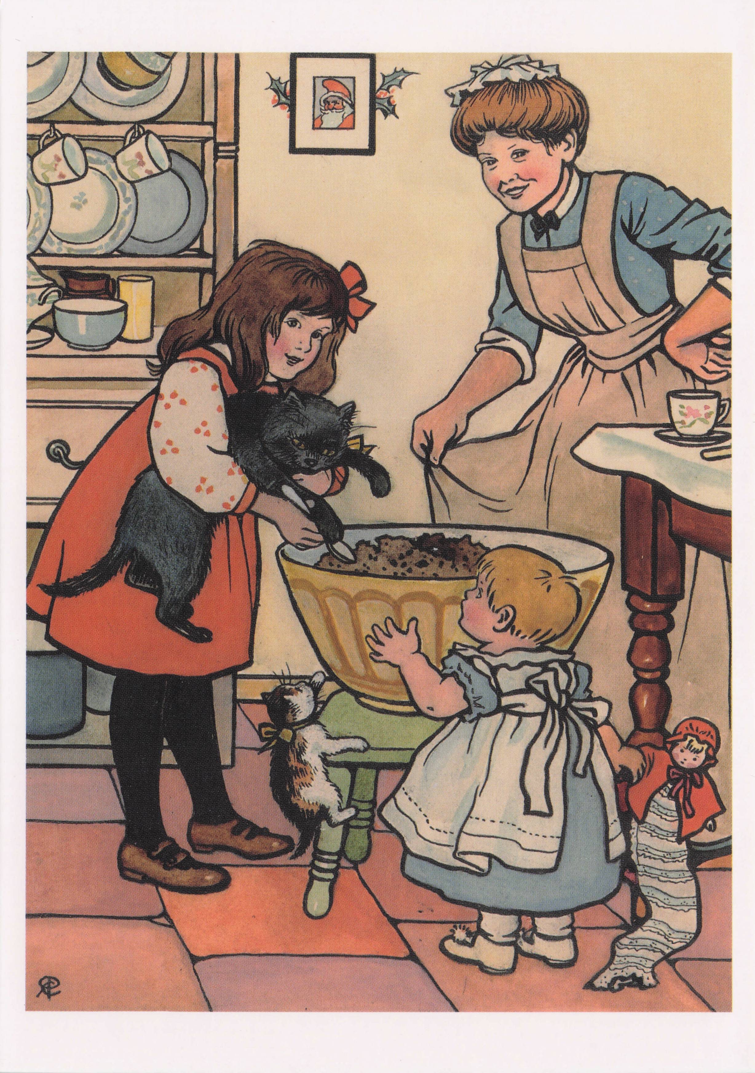 Rosa Petherick Old Pussy Cat Stirring The Christmas Pudding Painting Postcard