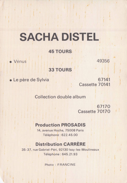 Sacha Distel French Pop Singer Old Discography Hand Signed Official Photo