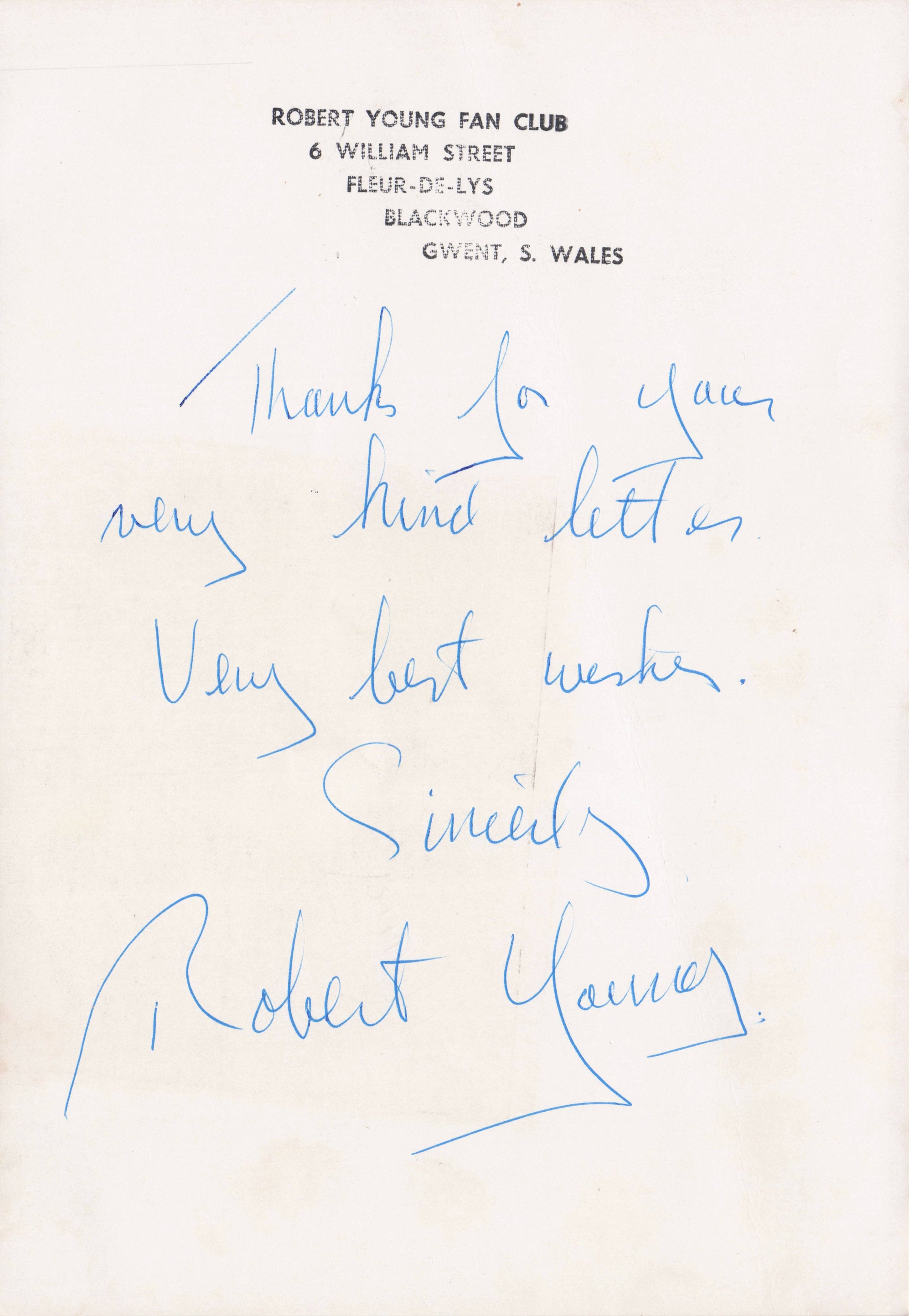 Robert Young Pop Tenor Singer Signed Photo & Hand Written Fan Club Letter