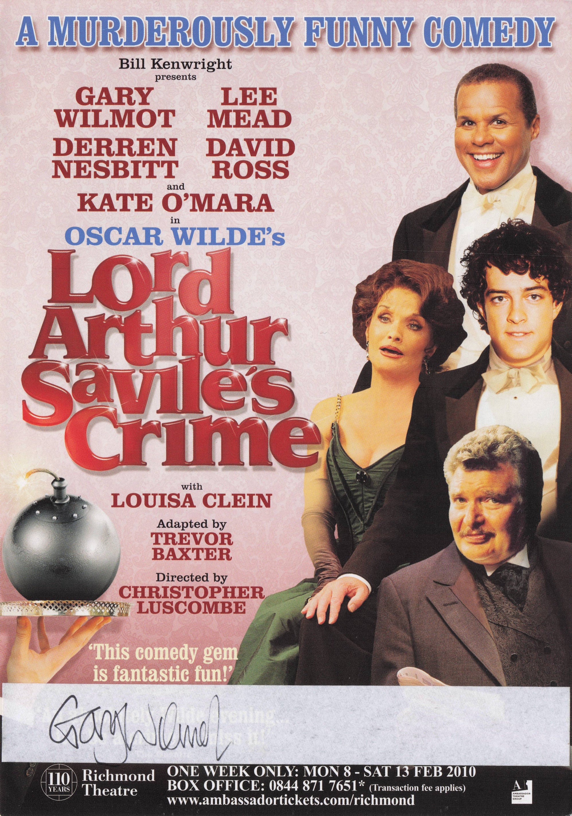 Gary Wilmott in Lord Arthur Saviles Crimes Hand Signed Theatre Flyer