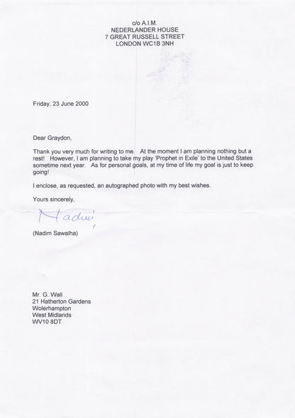 Nadim Sawalha James Bond 007 Vintage Hand Signed Photo & MORE Letter !!!