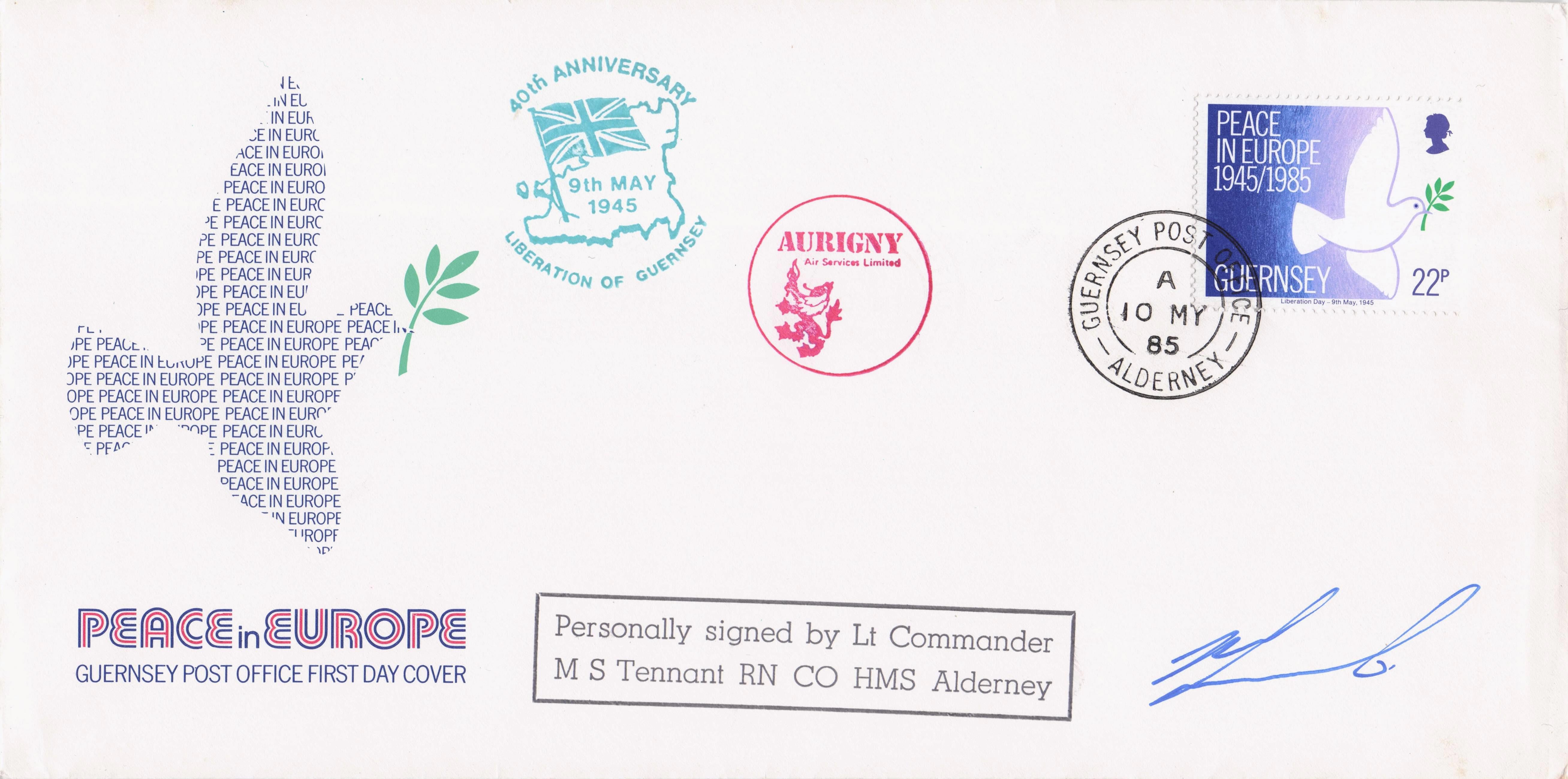 Commander M.S.Tennant Military HMS Alderney Ship LTD TO 19 Hand Signed FDC