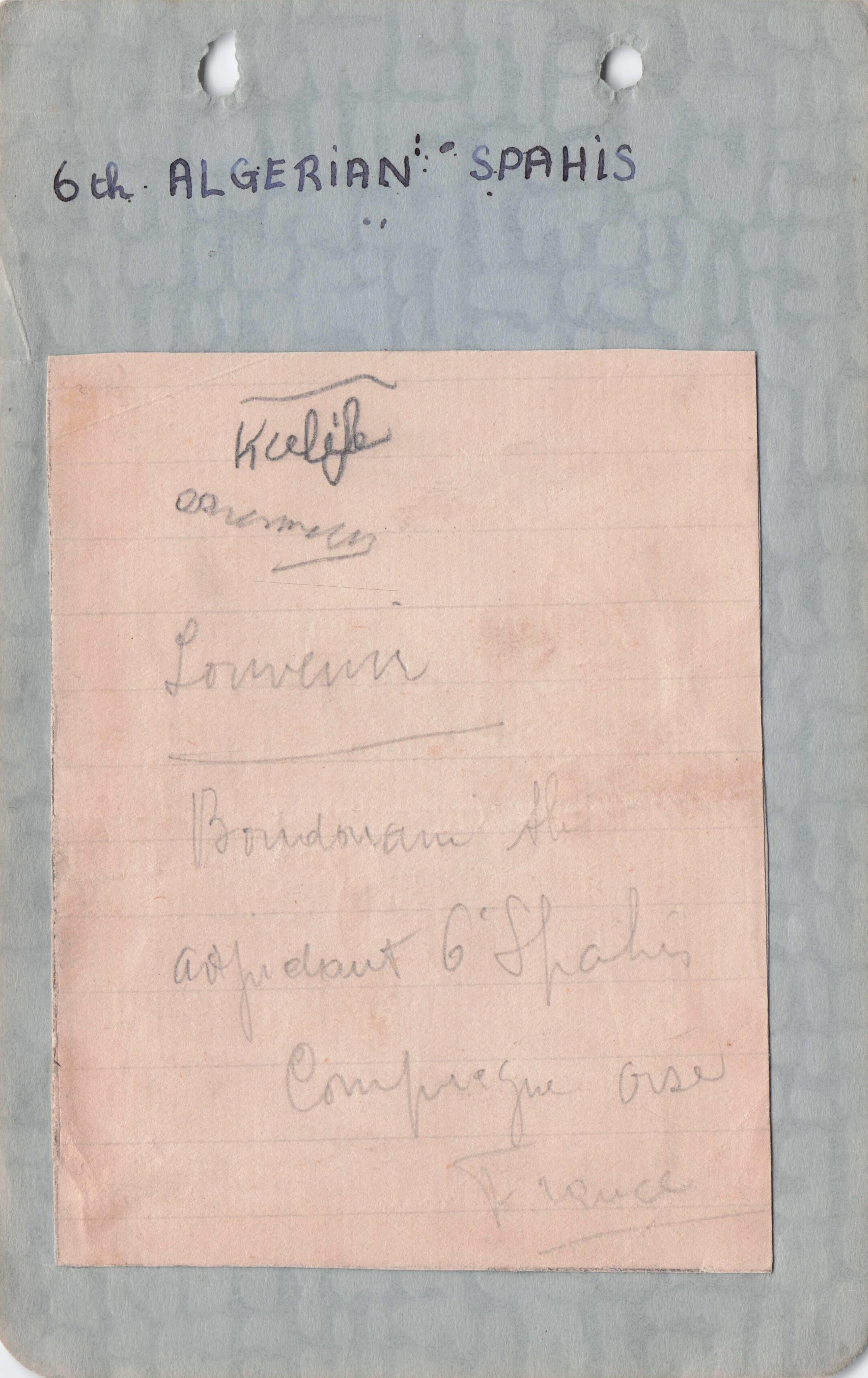 6th Algerian Spahis Military Antique Hand Signed Page On Card