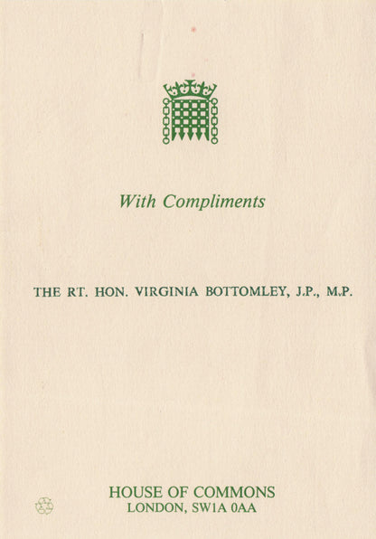 Virginia Bottomley Conservative MP Politician Hand Signed Photo & HOC Ephemera